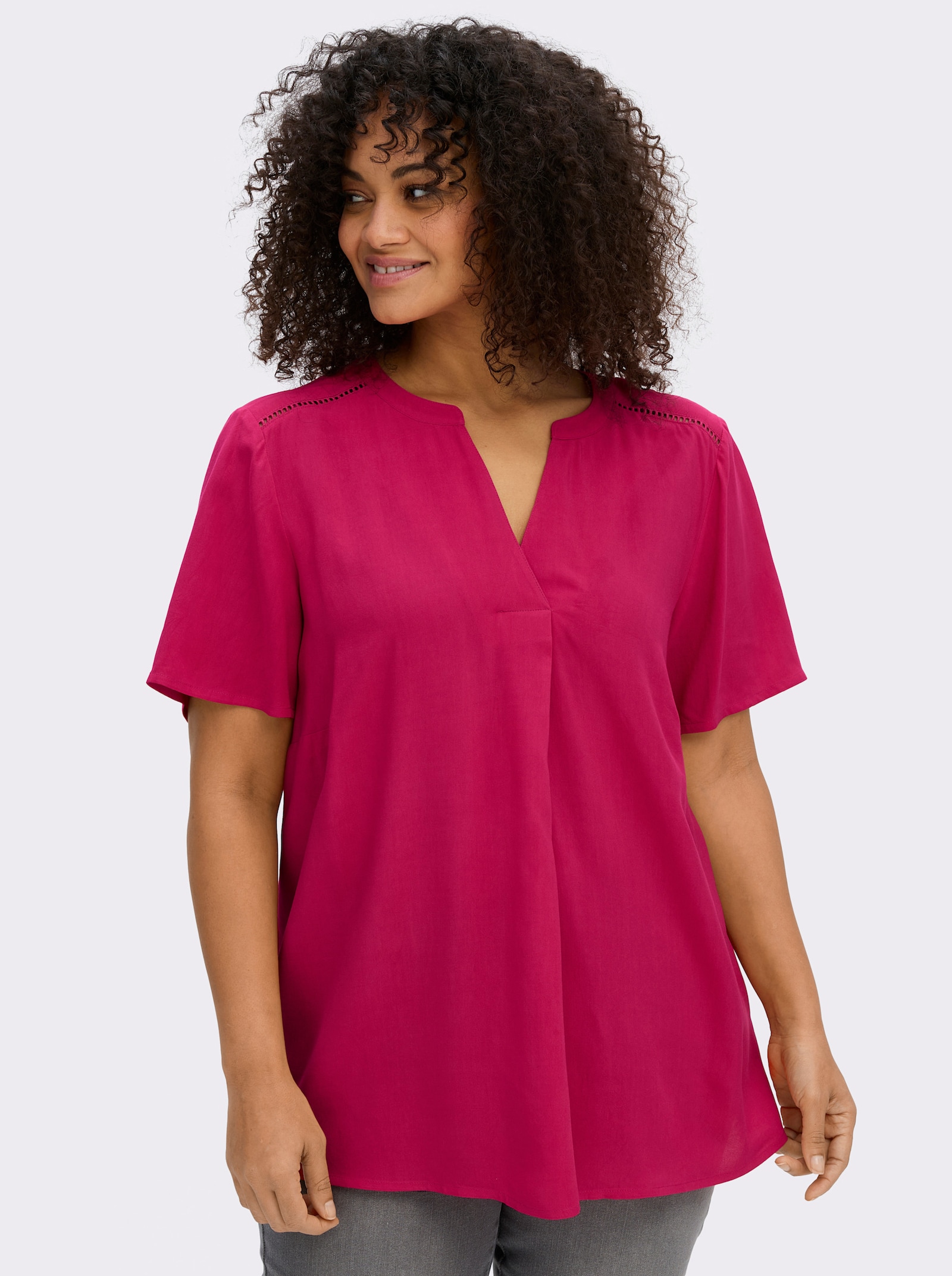 sheego Tunika mit Spitze - pink