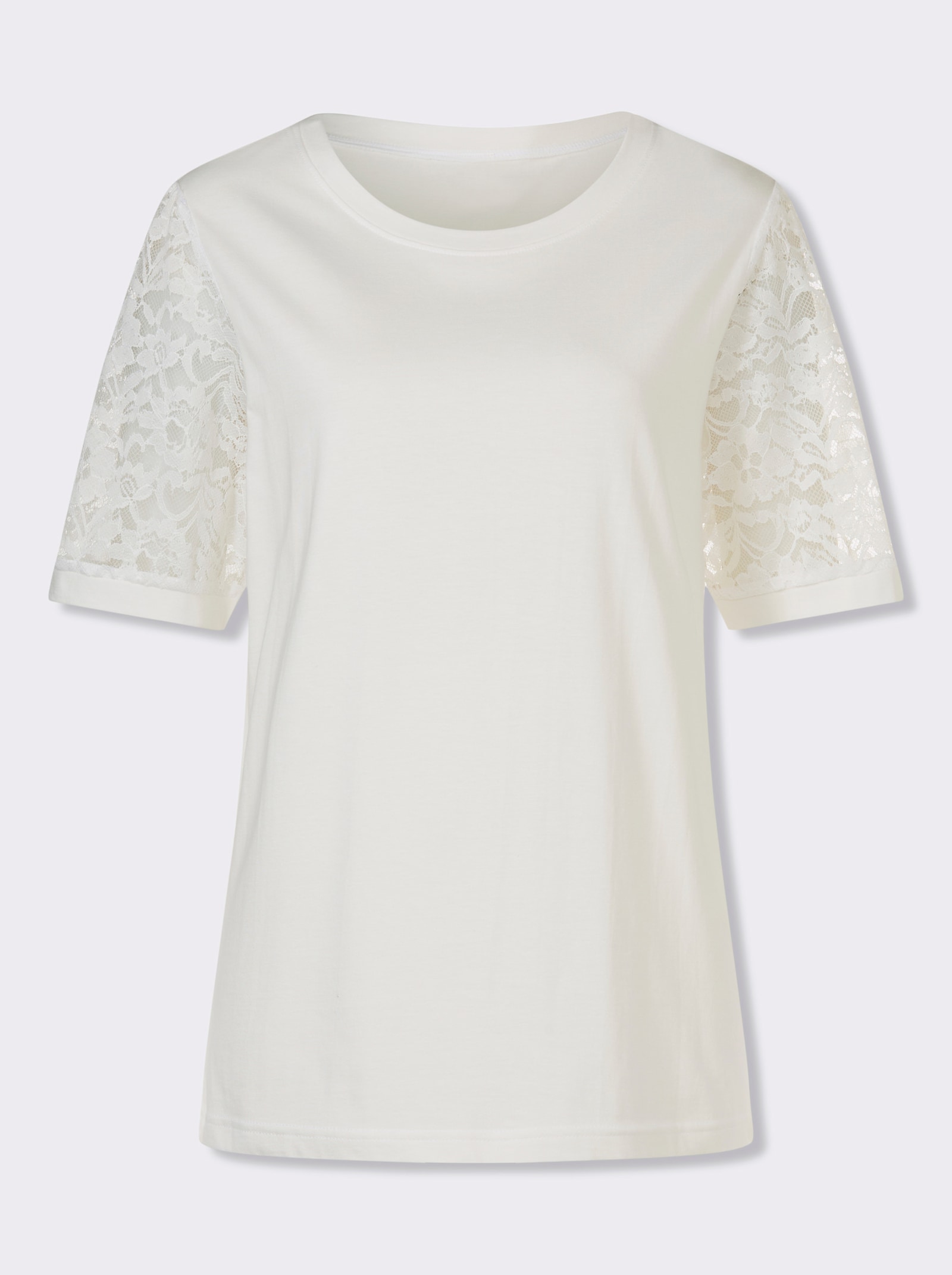 Kanten shirt met pofmouwen - ecru