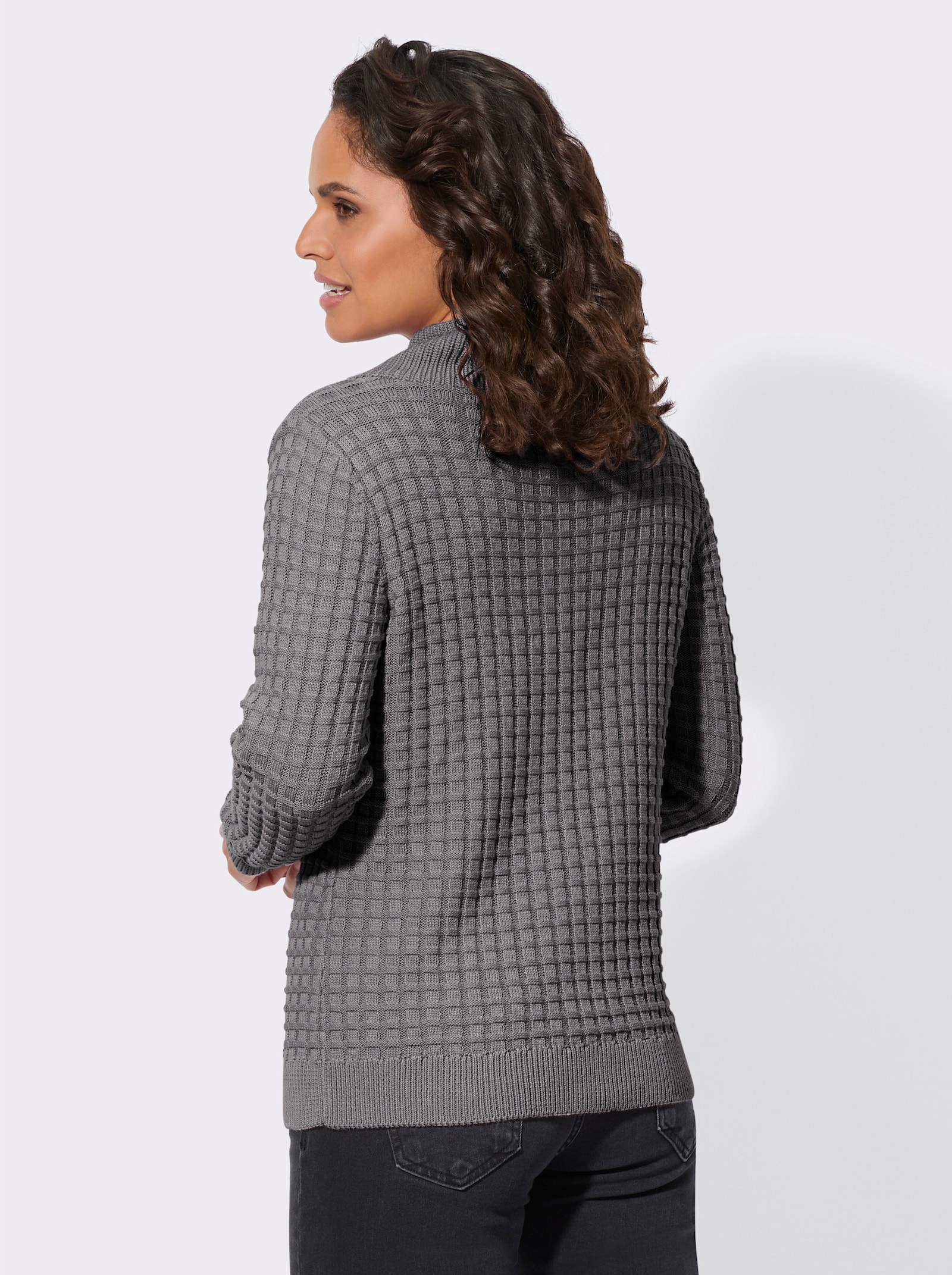 Langarm-Pullover mit asymmetrischem Rollkragen - grau