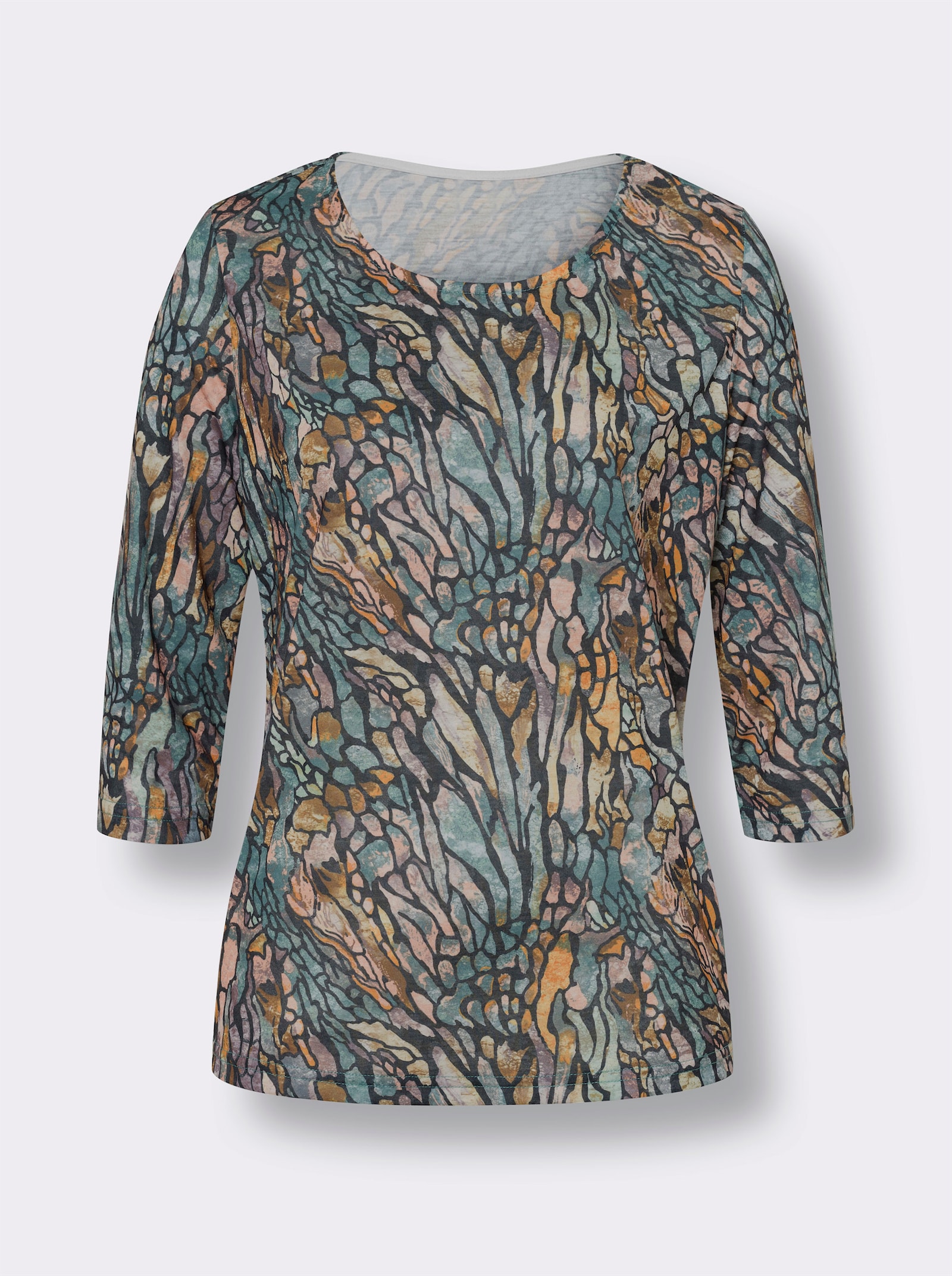 Tričko s 3/4 rukávem a potiskem - šalvějová-černá-potisk