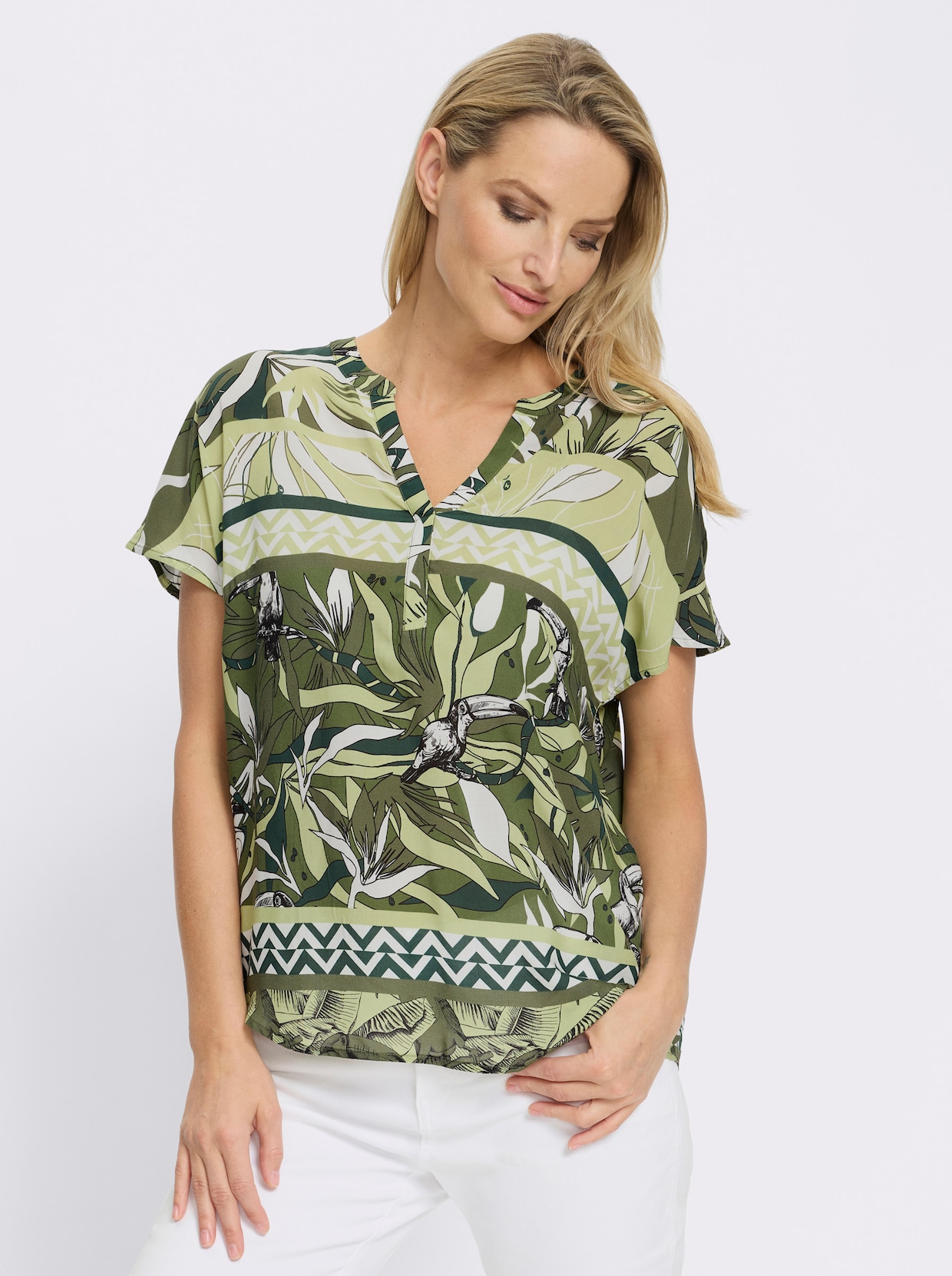 heine Druckbluse - khaki-pistazie-bedruckt