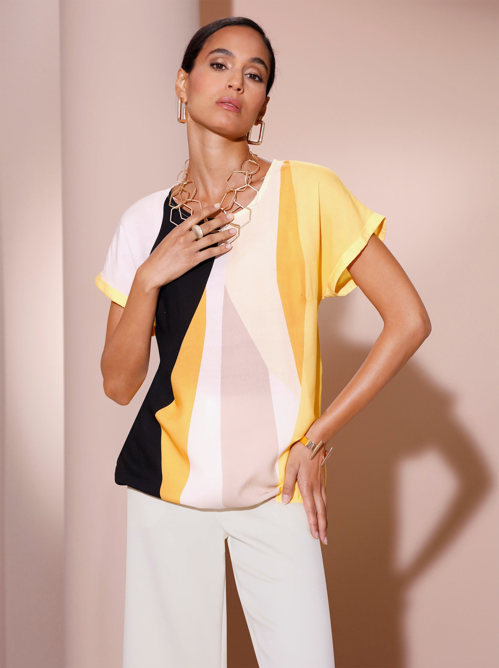  Chemisier en viscose douce - jaune-couleur ivoire imprimé