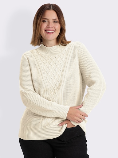 Stehkragenpullover mit Rautenmuster - ecru