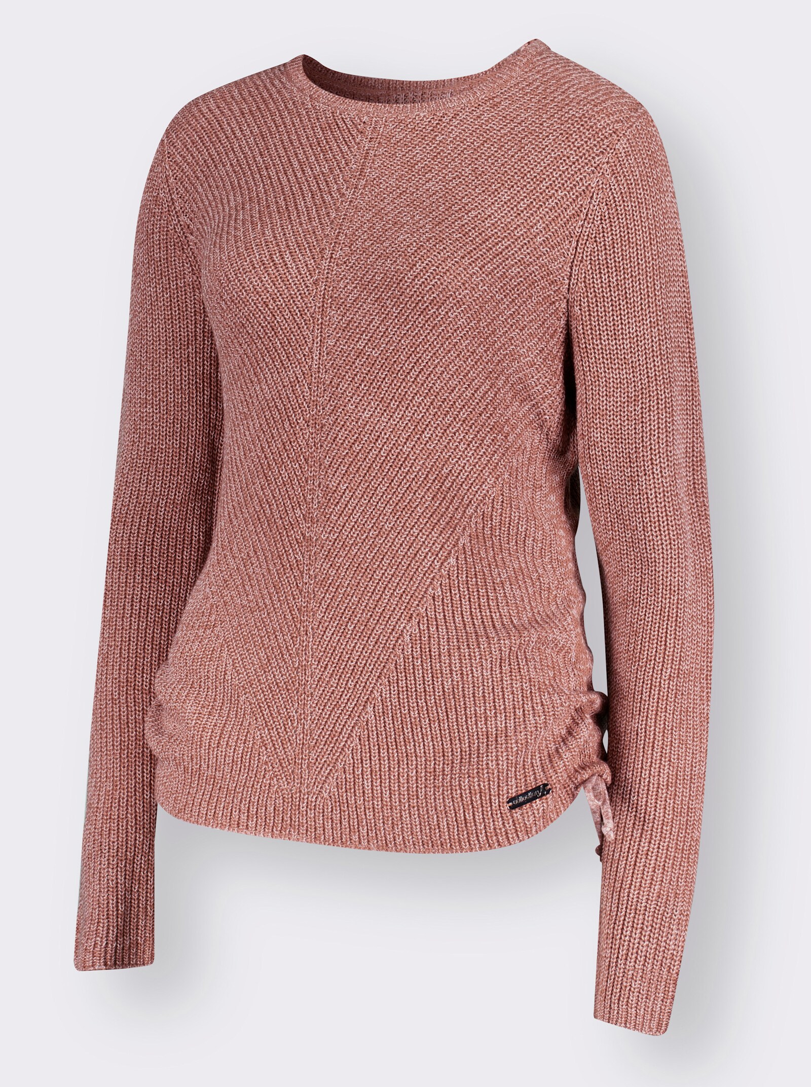 Rundhalspullover mit Kordeldurchzug am Saum - rosenholz-ecru-meliert
