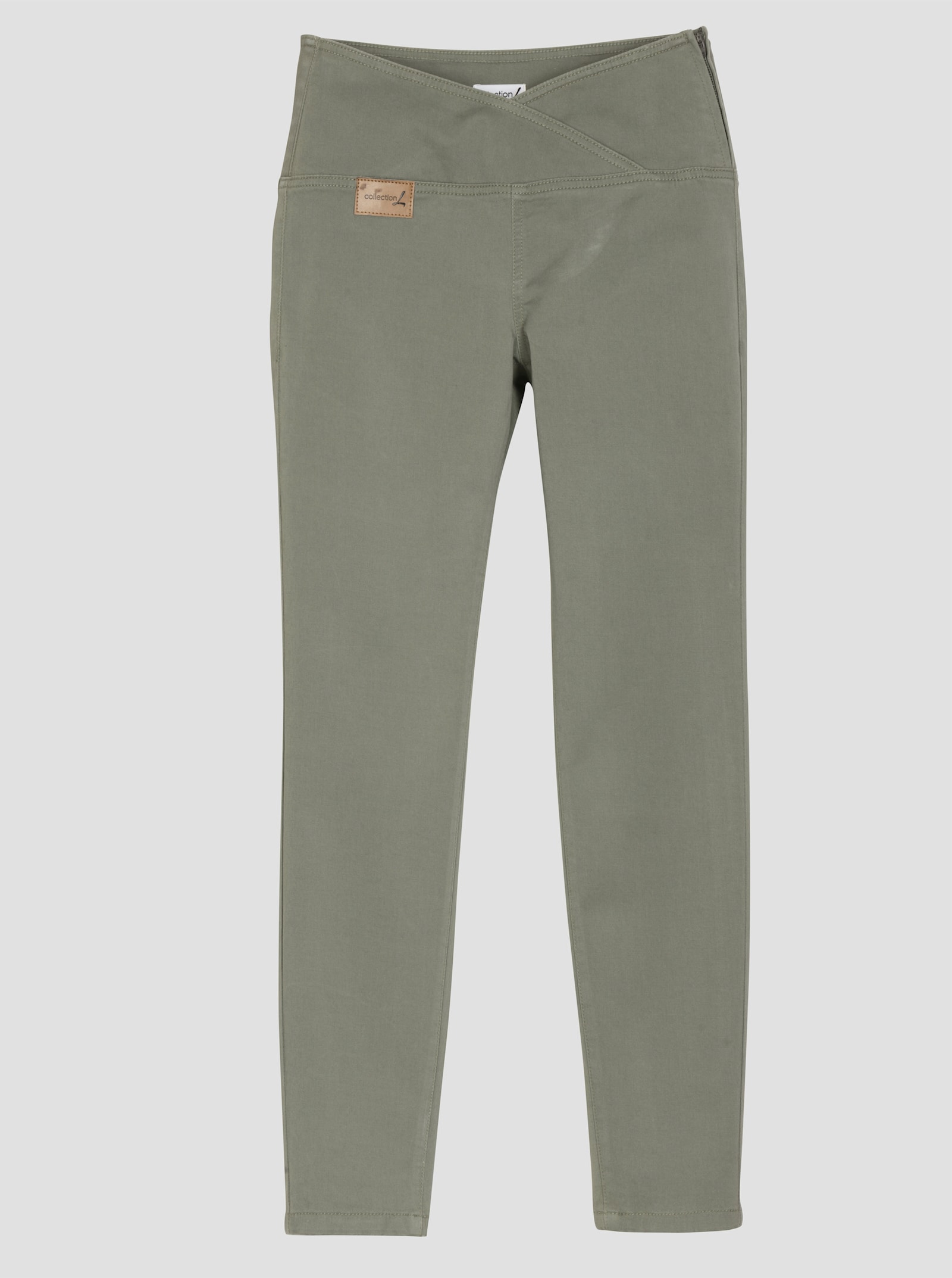 Stretch-Jeans mit überlappendem Bund - khaki