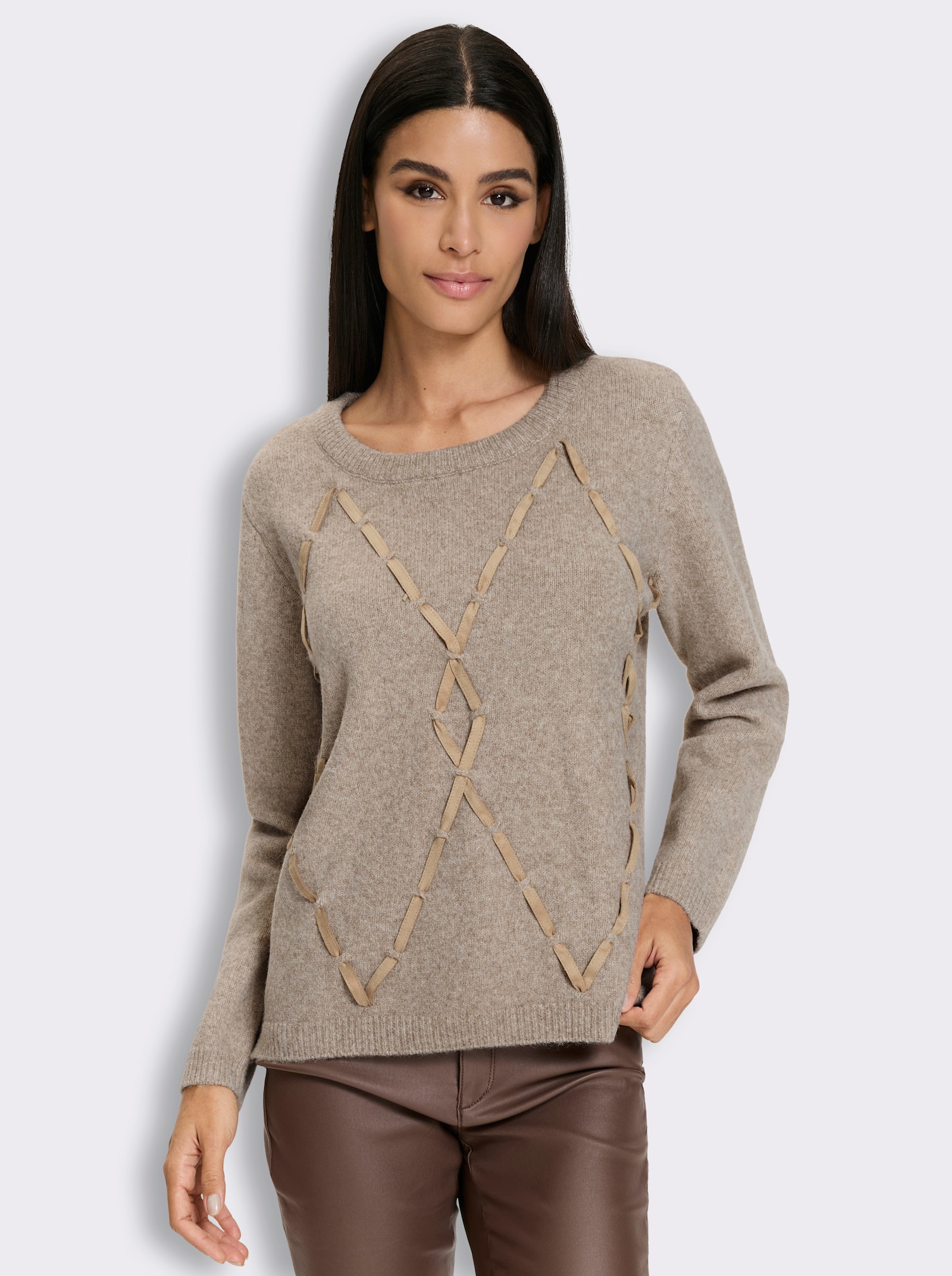 heine Rundhalspullover in Melange-Optik - ecru-beige-meliert
