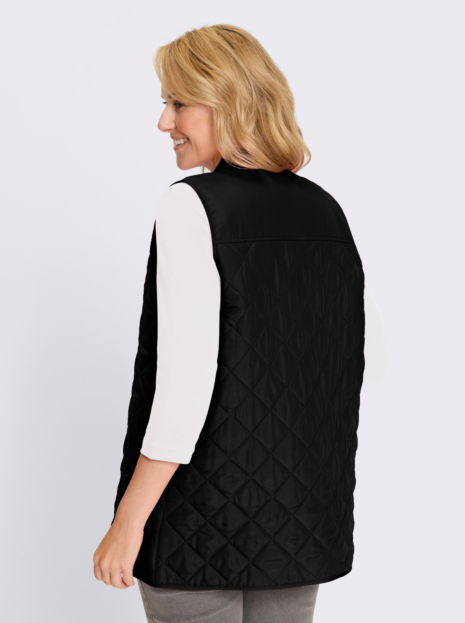 Longweste mit Stepp-Muster - schwarz