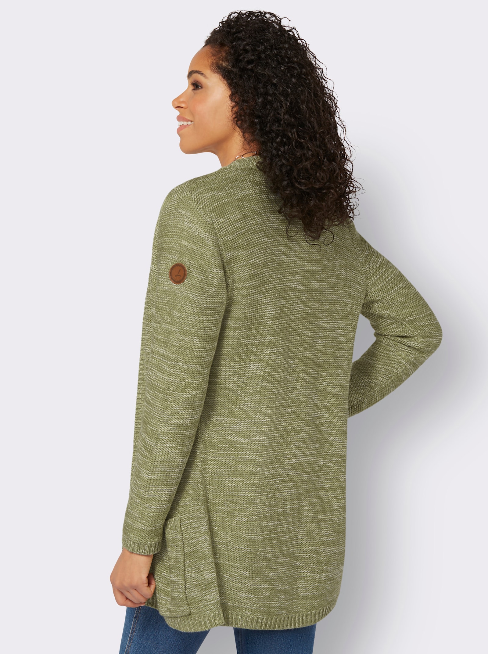 Strickjacke in Longform, meliert - schilf-meliert