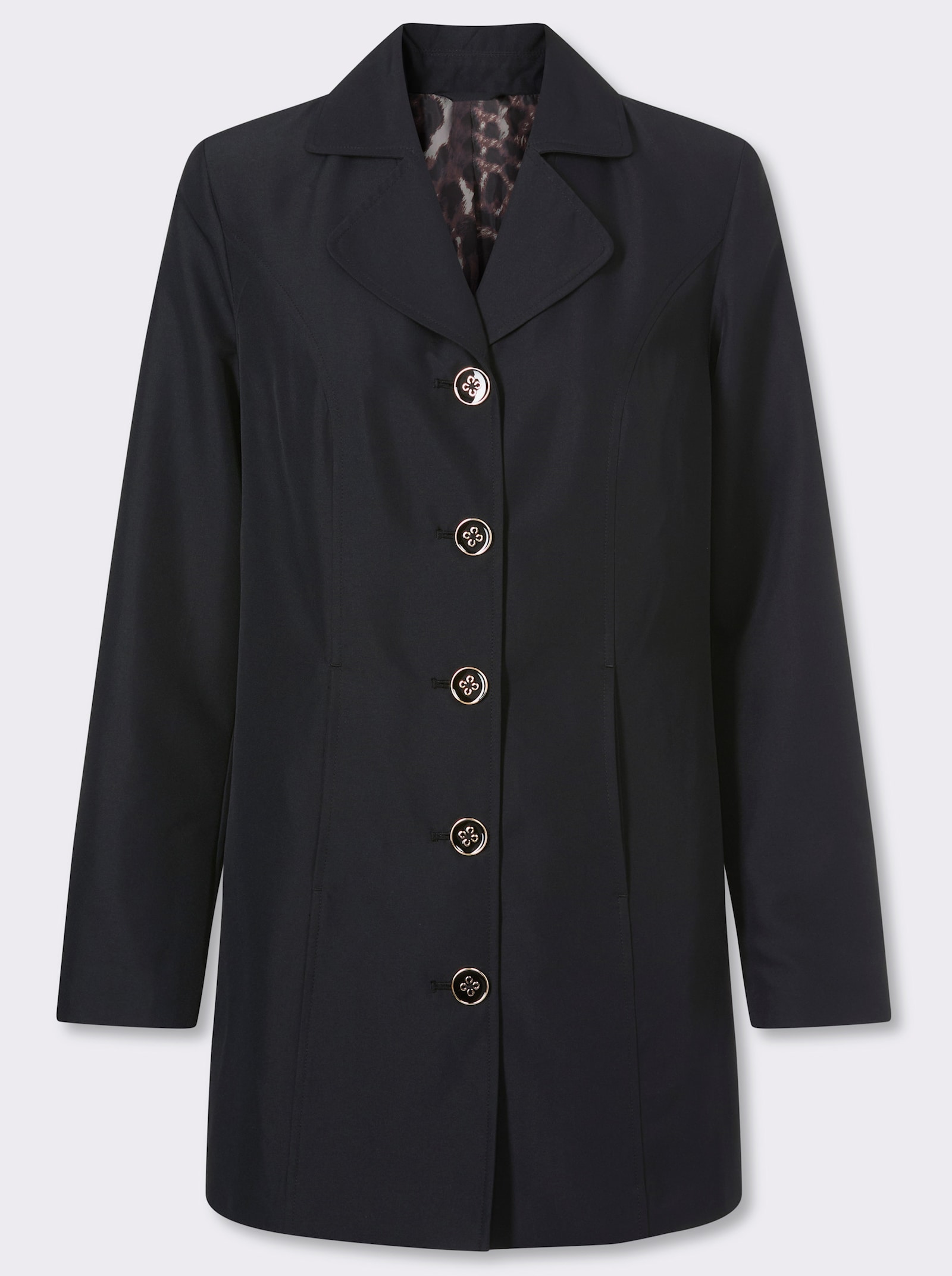 Longblazer mit Futter im Leo-Dessin - schwarz