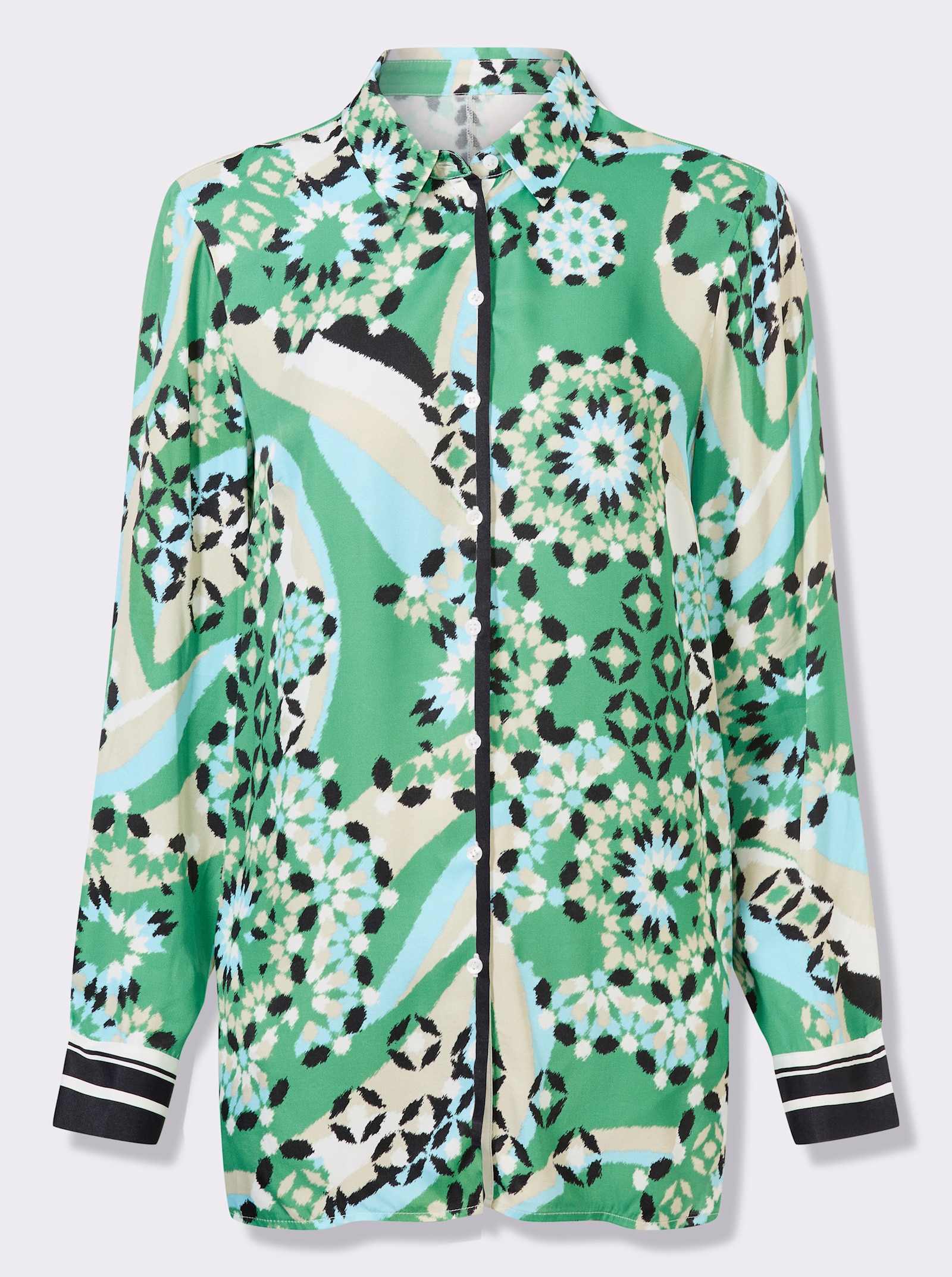 heine Tunika mit Exotic-Dessin - grasgrün-schwarz-bedruckt