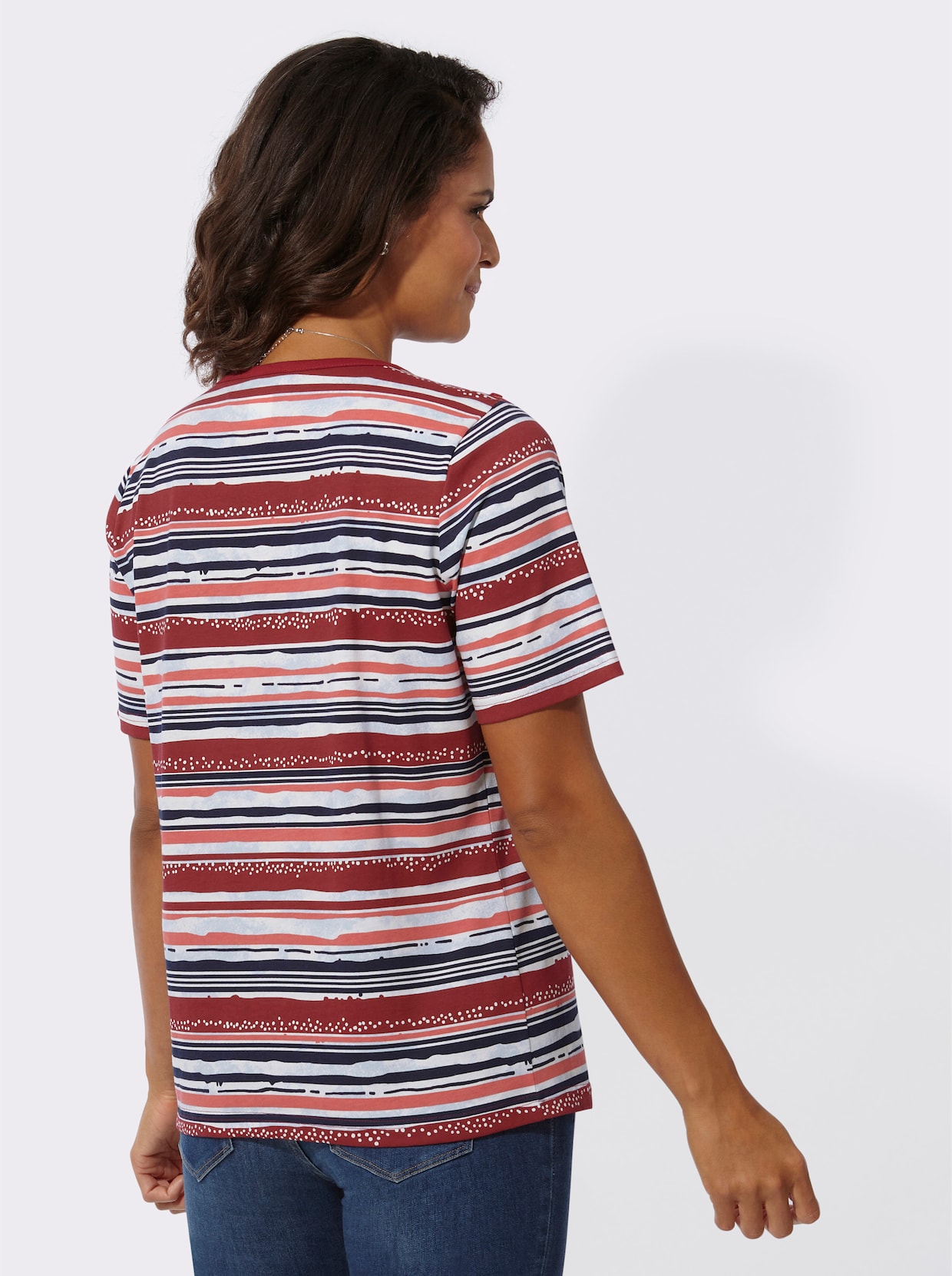 Shirt met print - kersenrood/marine gestreept
