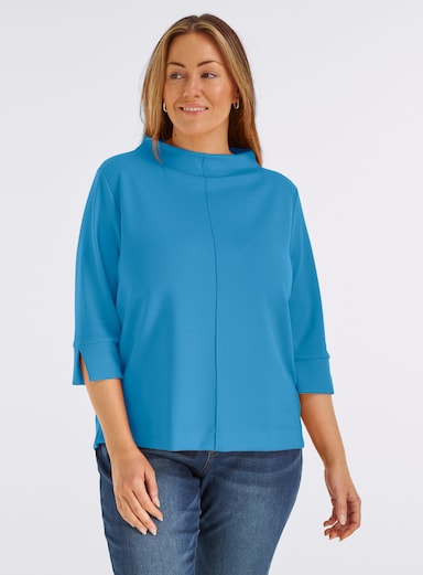 Stehkragenshirt mit 3/4-Ärmeln - himmelblau