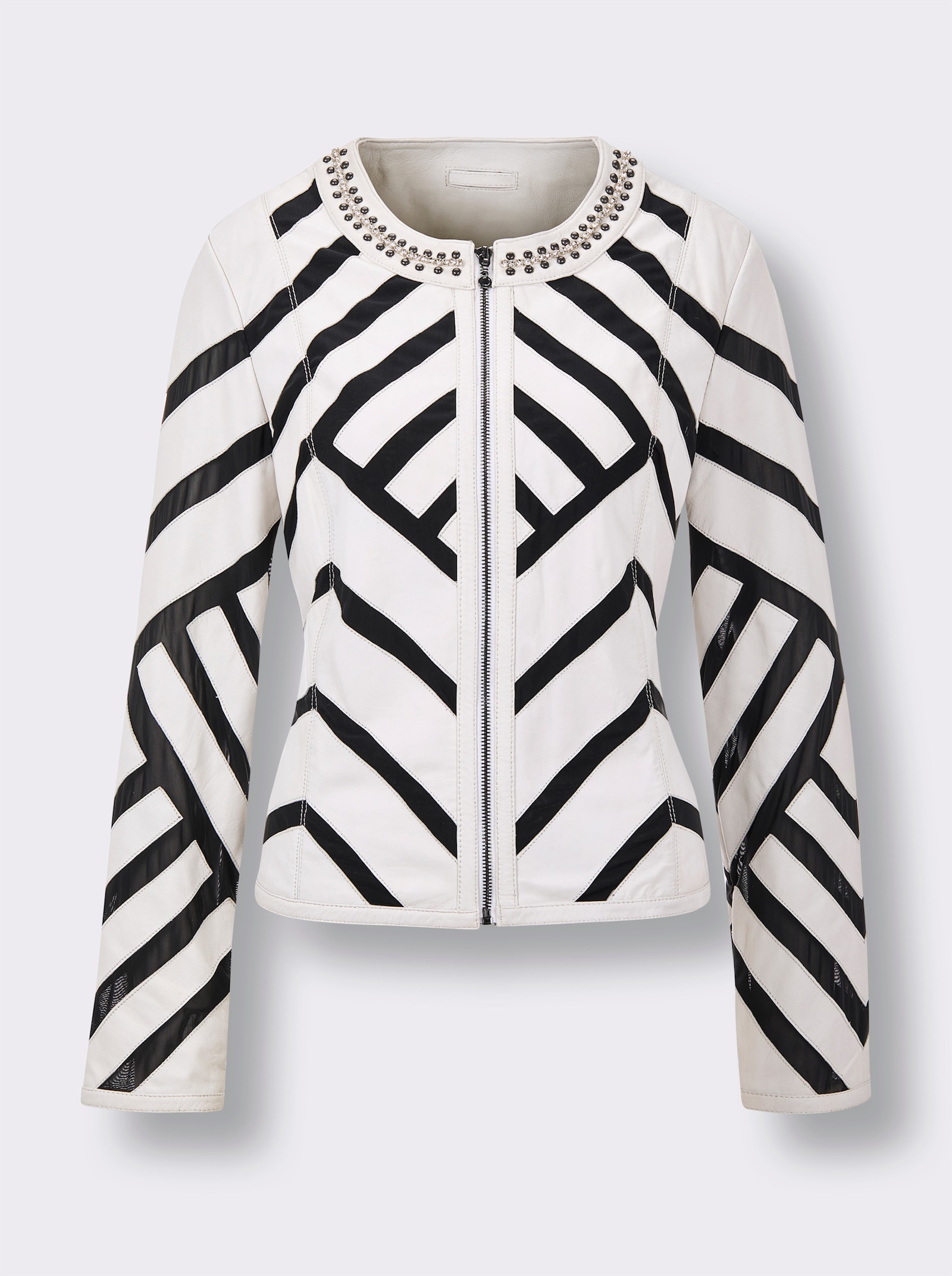 Mainpol Lederblazer mit Mesh-Einsätzen - ecru-schwarz