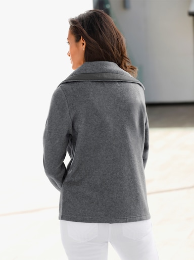 Fleecejacke mit schrägen Reißverschluss-Taschen - dunkelgrau-meliert