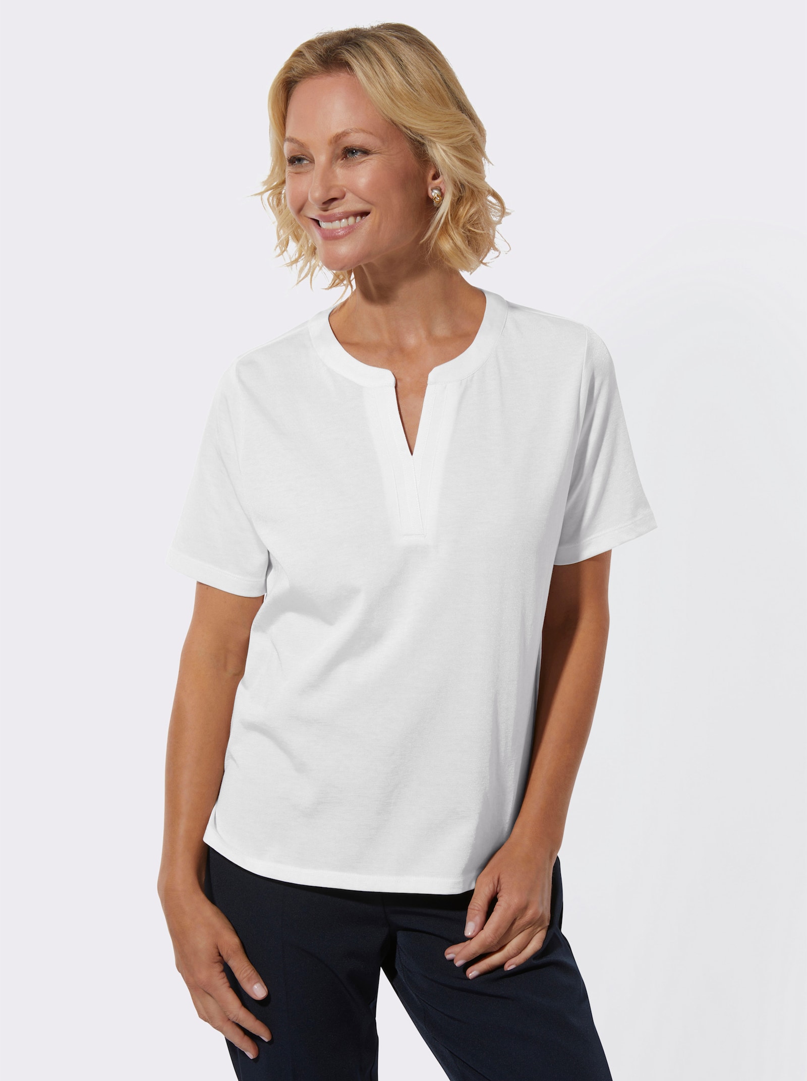 Kurzarmshirt in formstabiler Jersey-Qualität - ecru