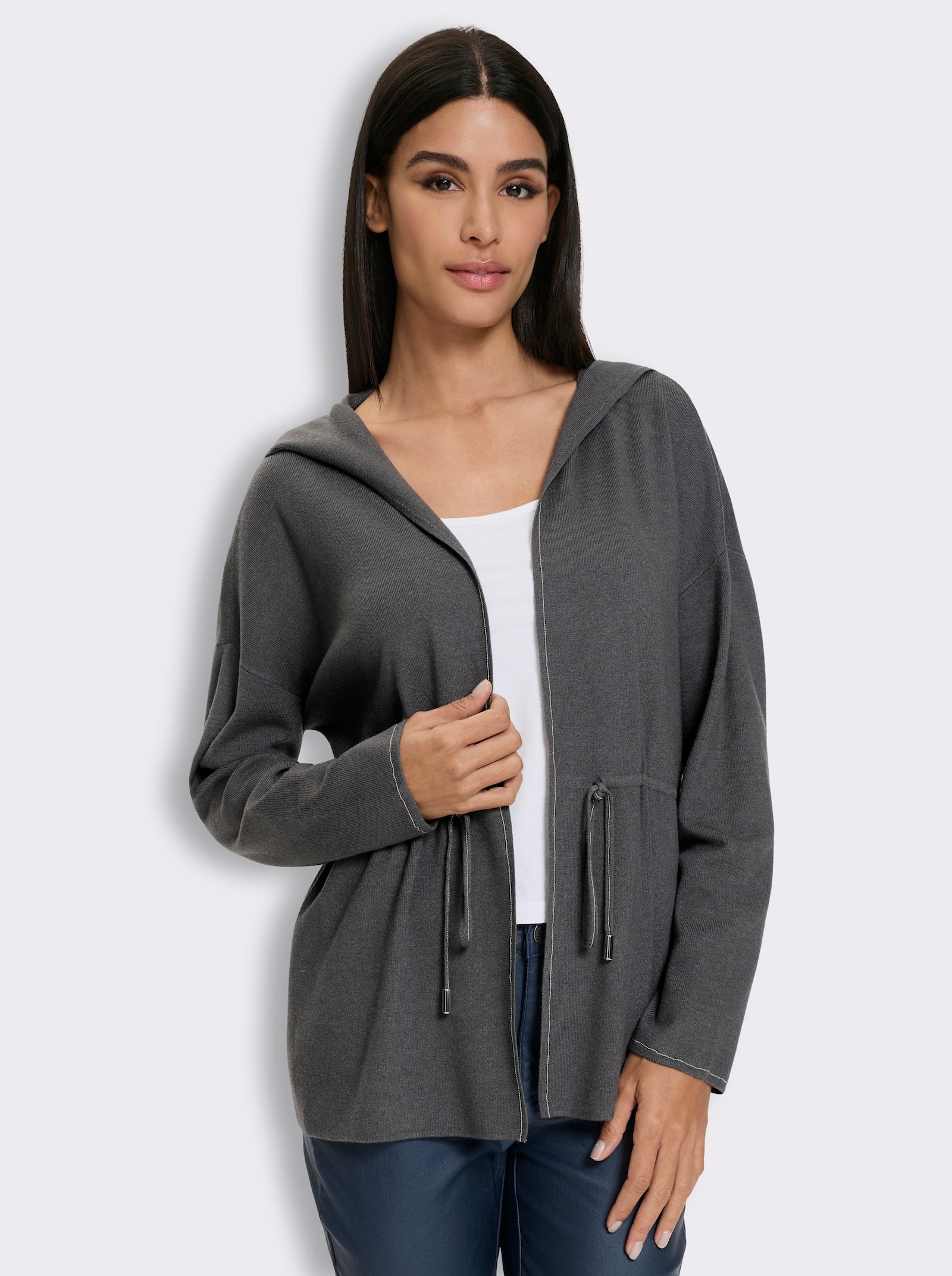 heine Kapuzenstrickjacke - anthrazit-meliert