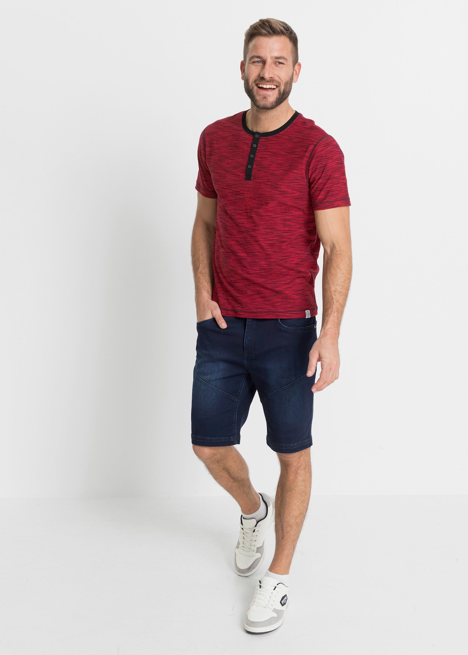 Catamaran Kurzarmshirt in Streifen-Dessin - rot-schwarz-gestreift