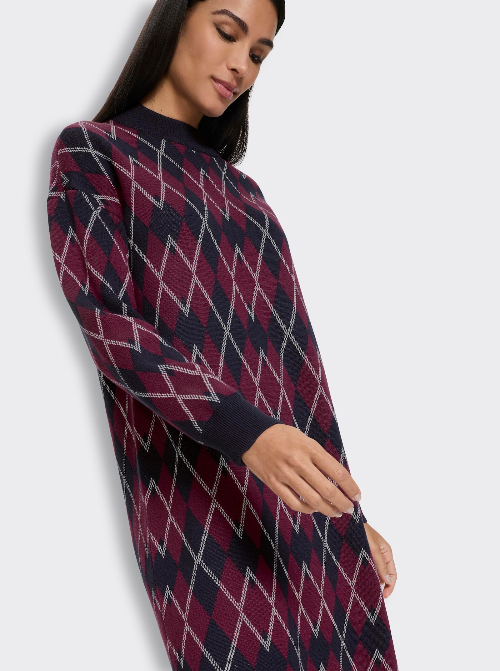 heine Strickkleid mit Glanzgarn - marine-bordeaux-gemustert