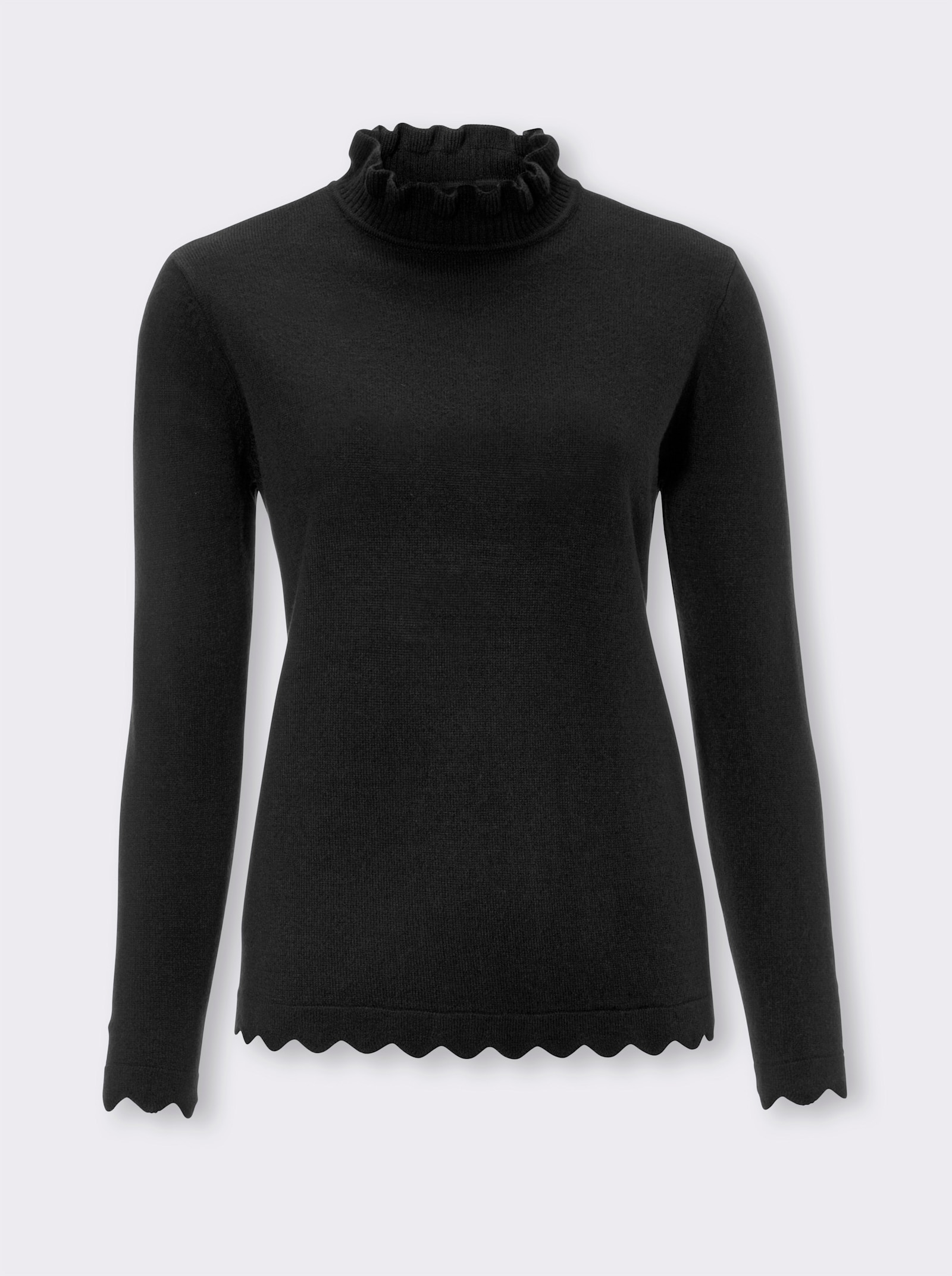 Pullover met opstaande kraag en met golvende zomen - zwart