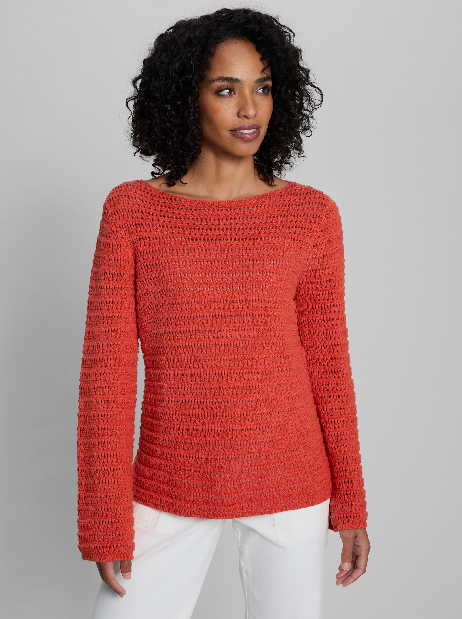heine Langarm-Pullover mit Ajourmuster - terra