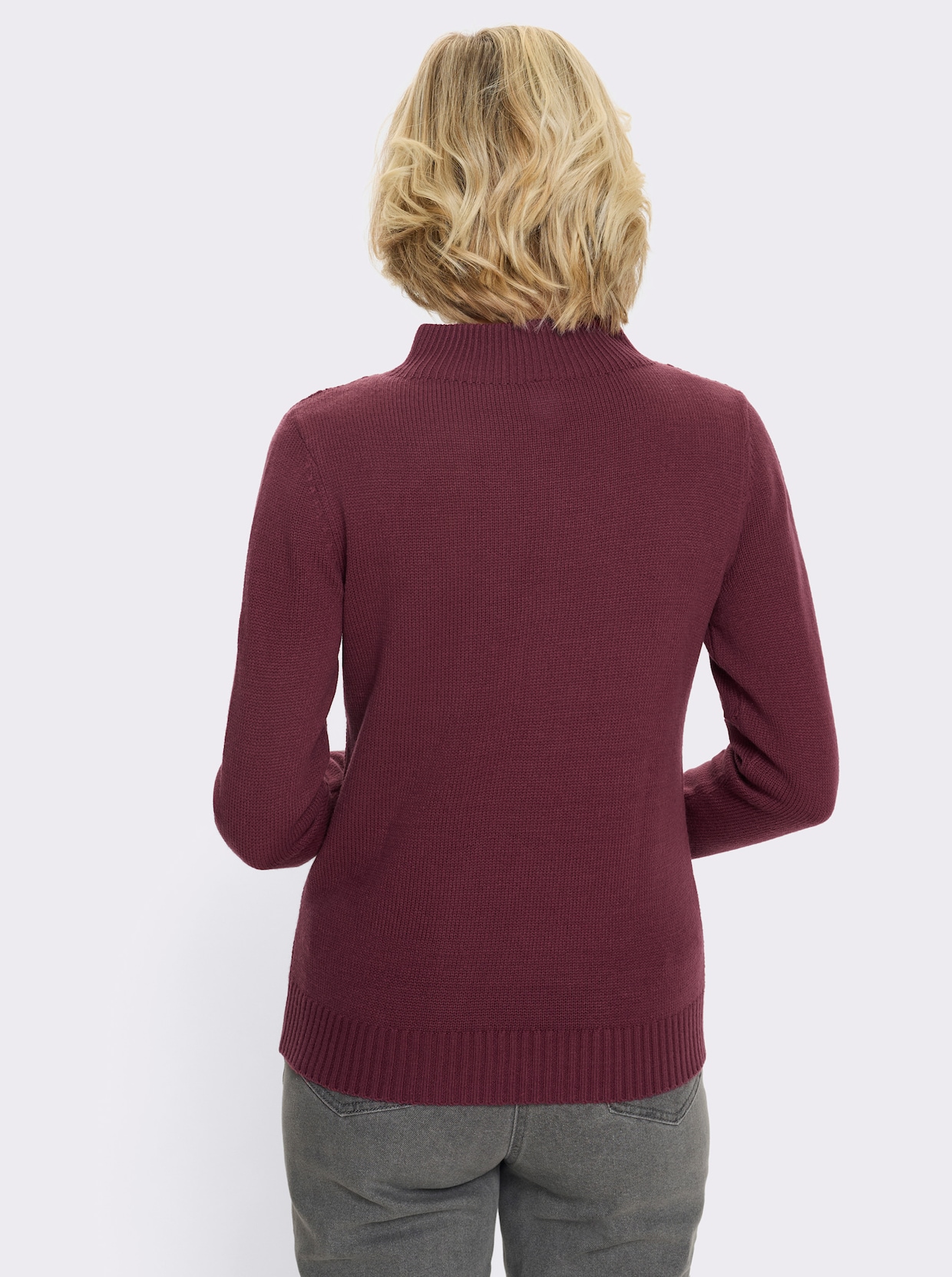 Pullover met rolkraag en kabelpatroon voor - bordeaux