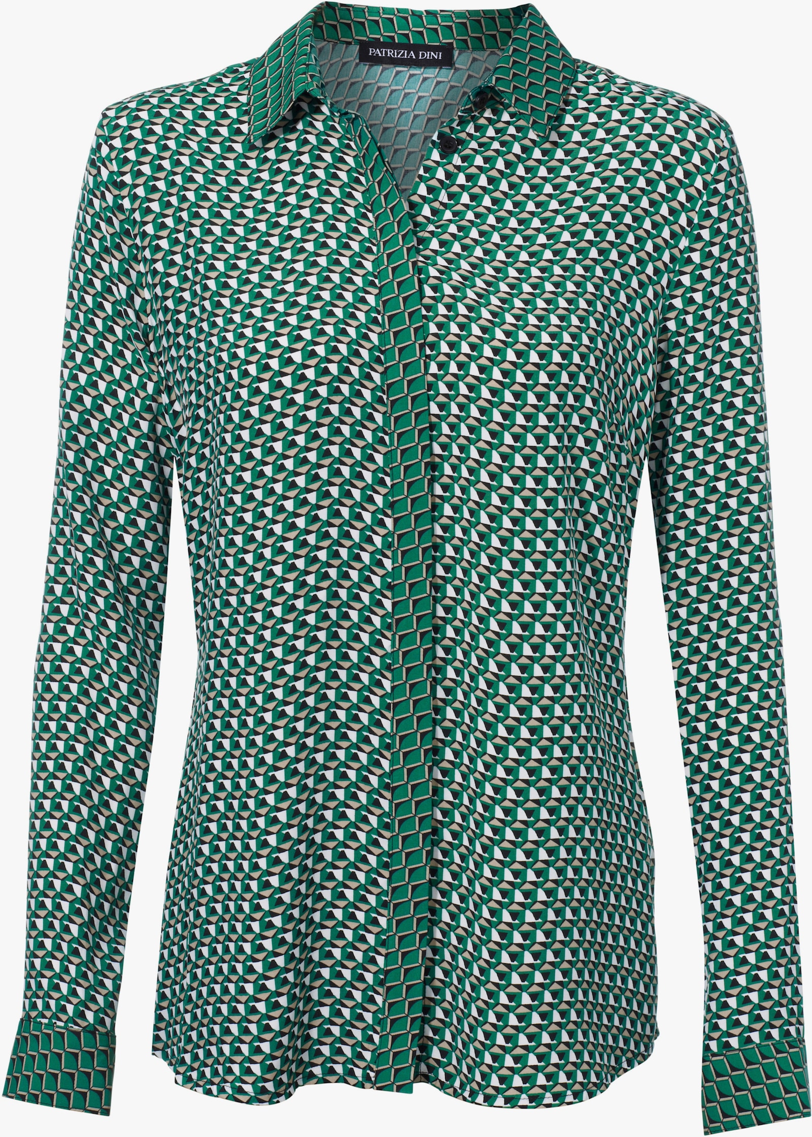 heine Hemdbluse im Minimal-Dessin - dunkelgrün-taupe