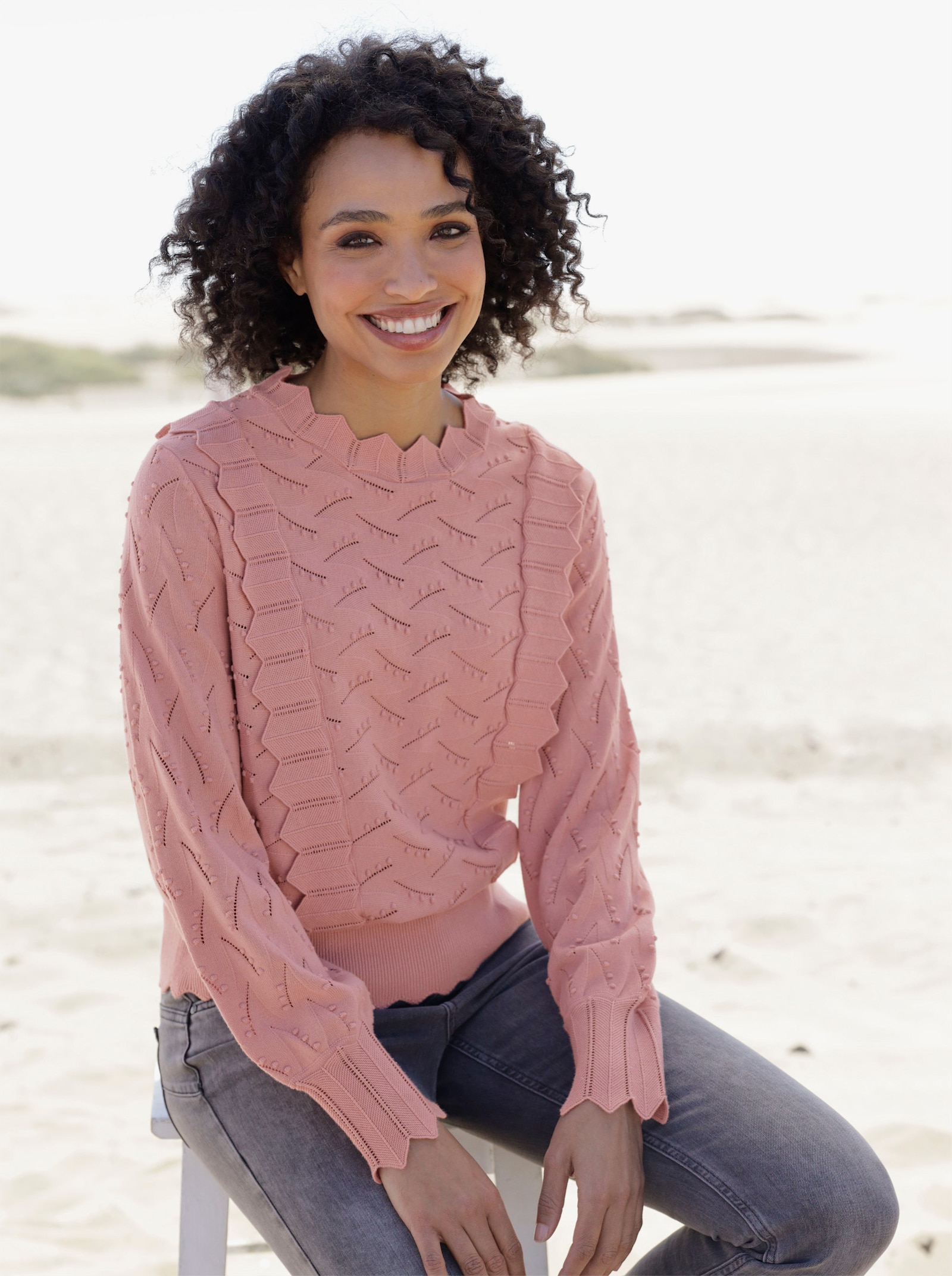 heine Feinstrickpullover mit Wellenkante - hortensie