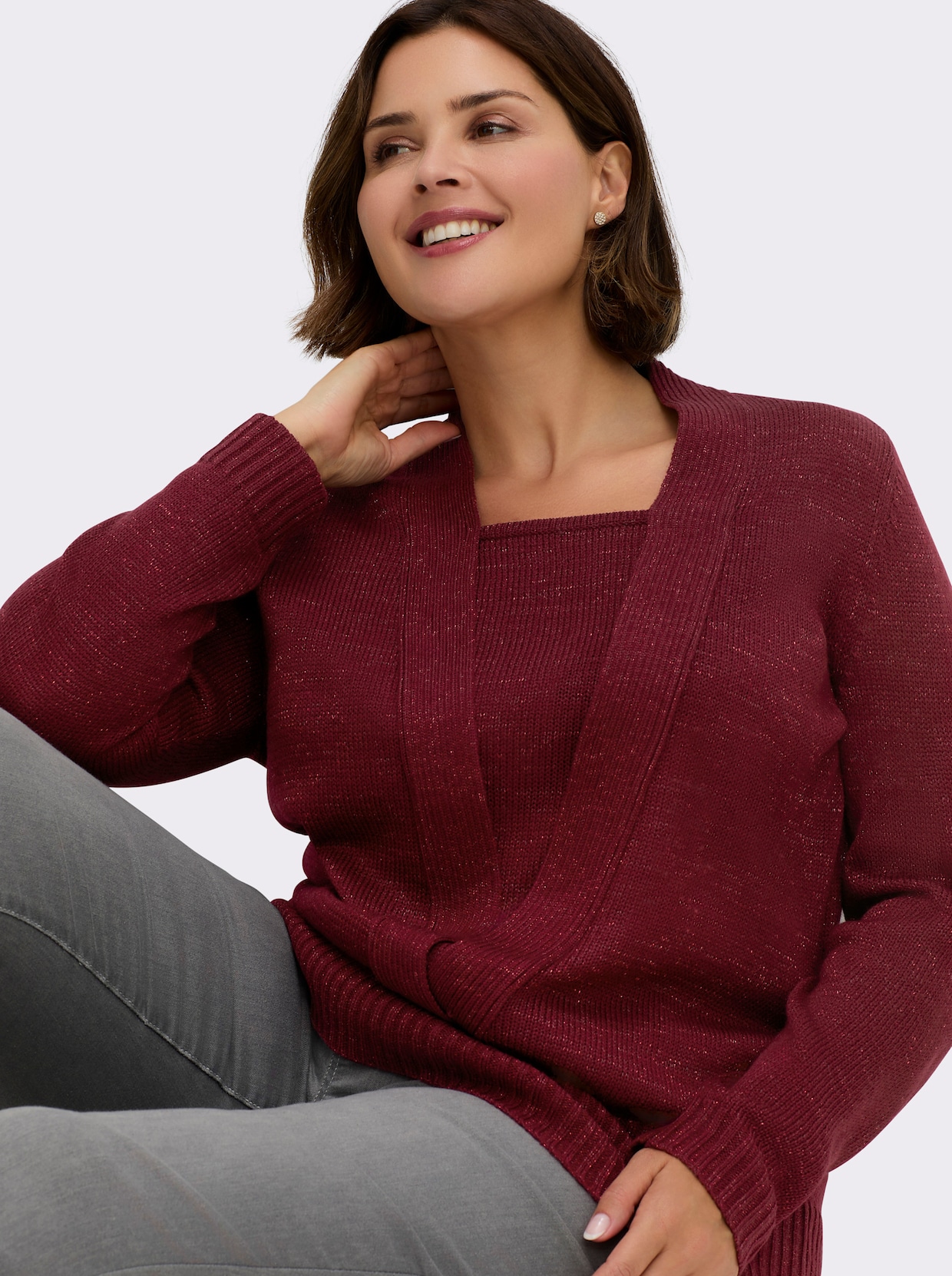 2-in-1-Pullover - rot-meliert