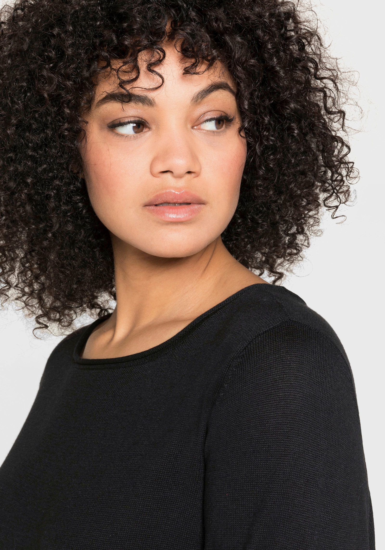 sheego Longpullover mit Leinenanteil - schwarz