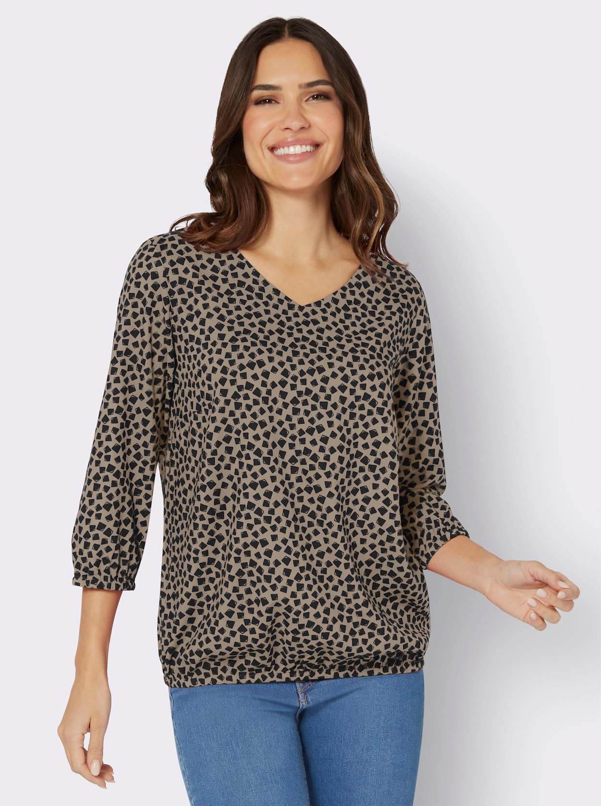 Comfortabele blouse - sesam/zwart bedrukt