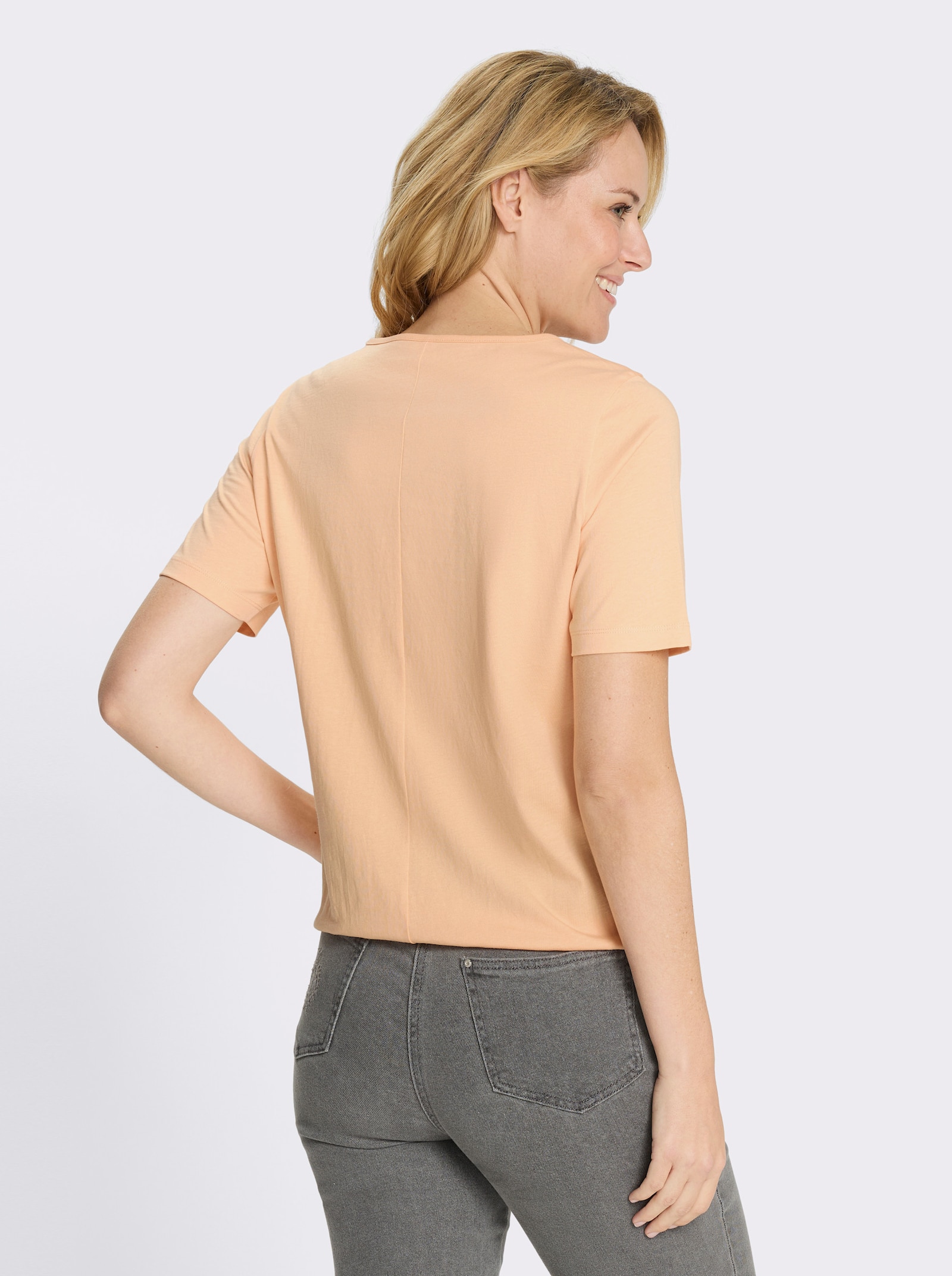 Kurzarmshirt mit elastischem Saum - apricot