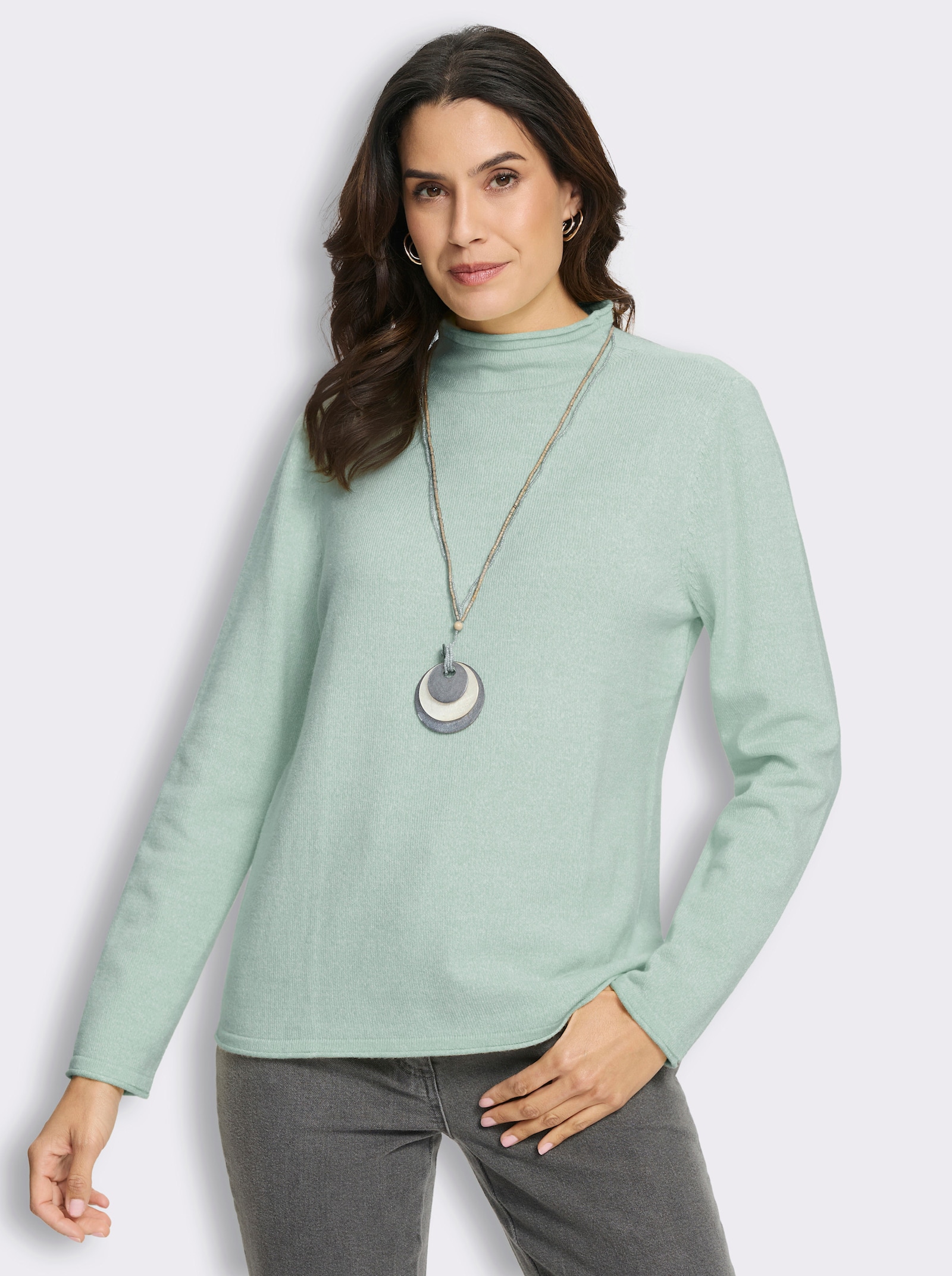  Feinstrickpullover mit Kelchkragen - kalkmint-meliert