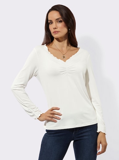Langarmshirt mit V-Ausschnitt - ecru