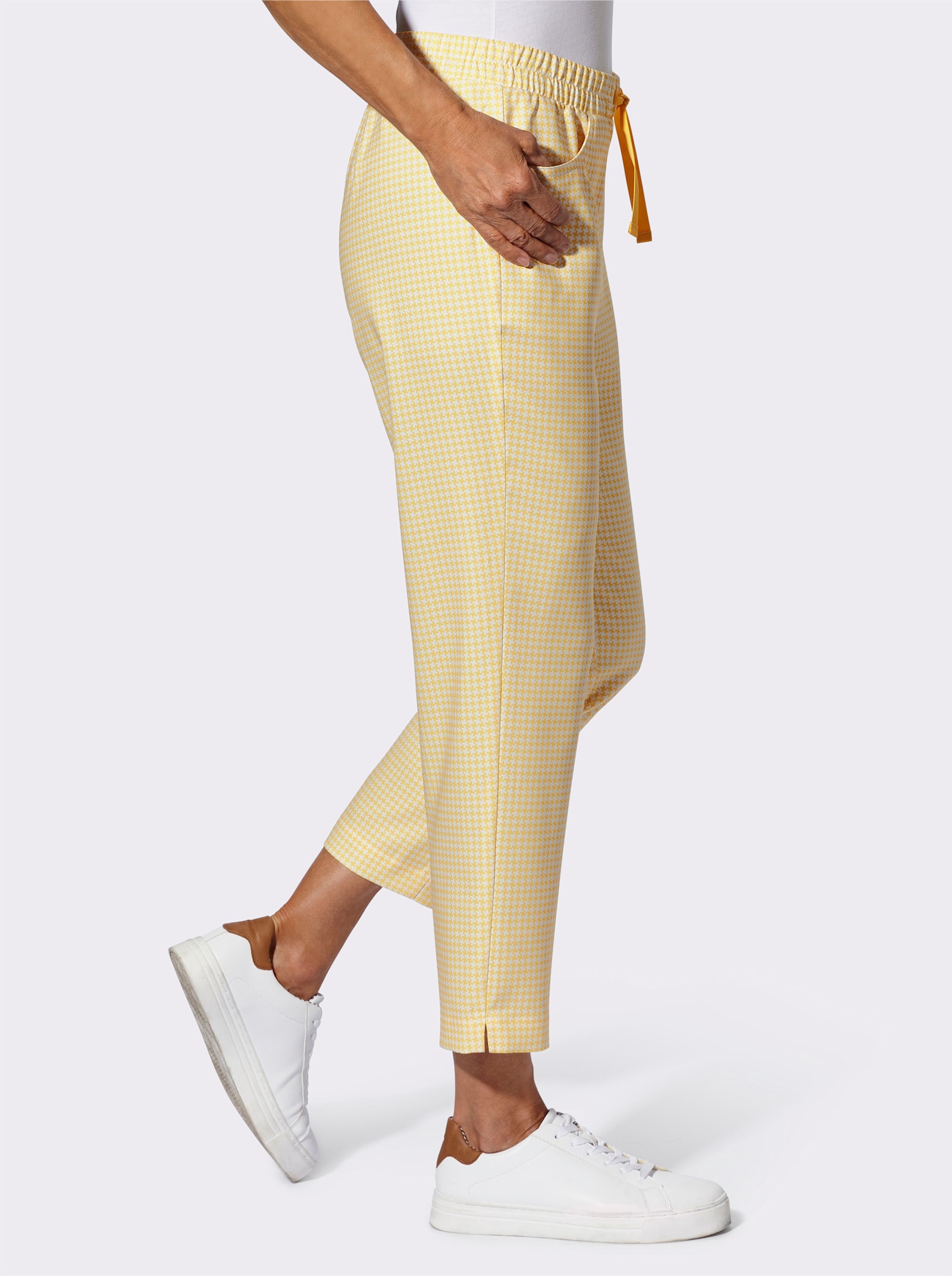 7/8-Hose in Schlupfform - gelb-ecru-bedruckt