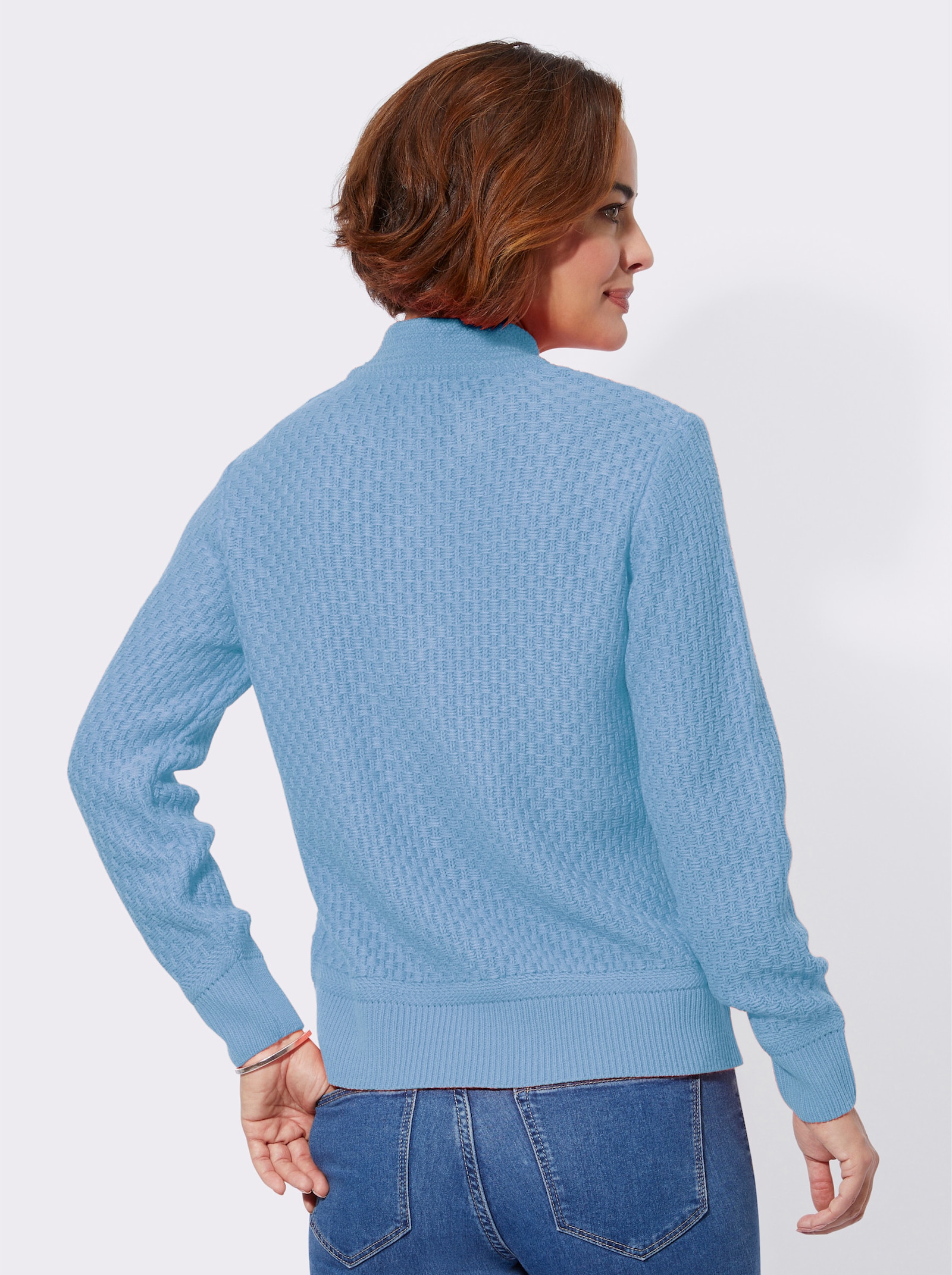 Langarm-Pullover mit Stehkragen - blau