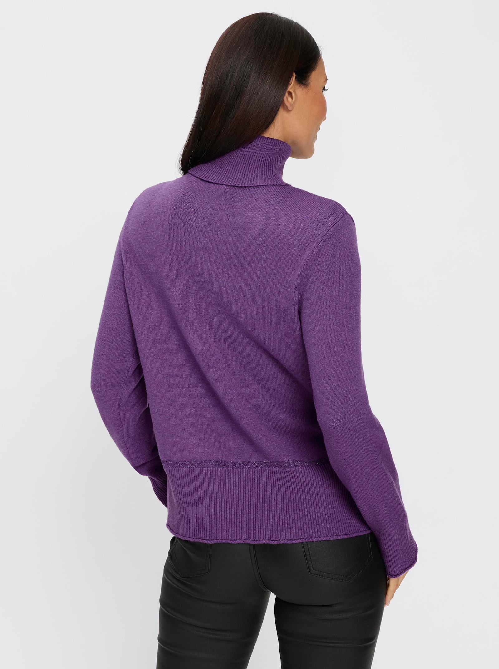 heine Pullover met rolkraag en effectgaren - paars