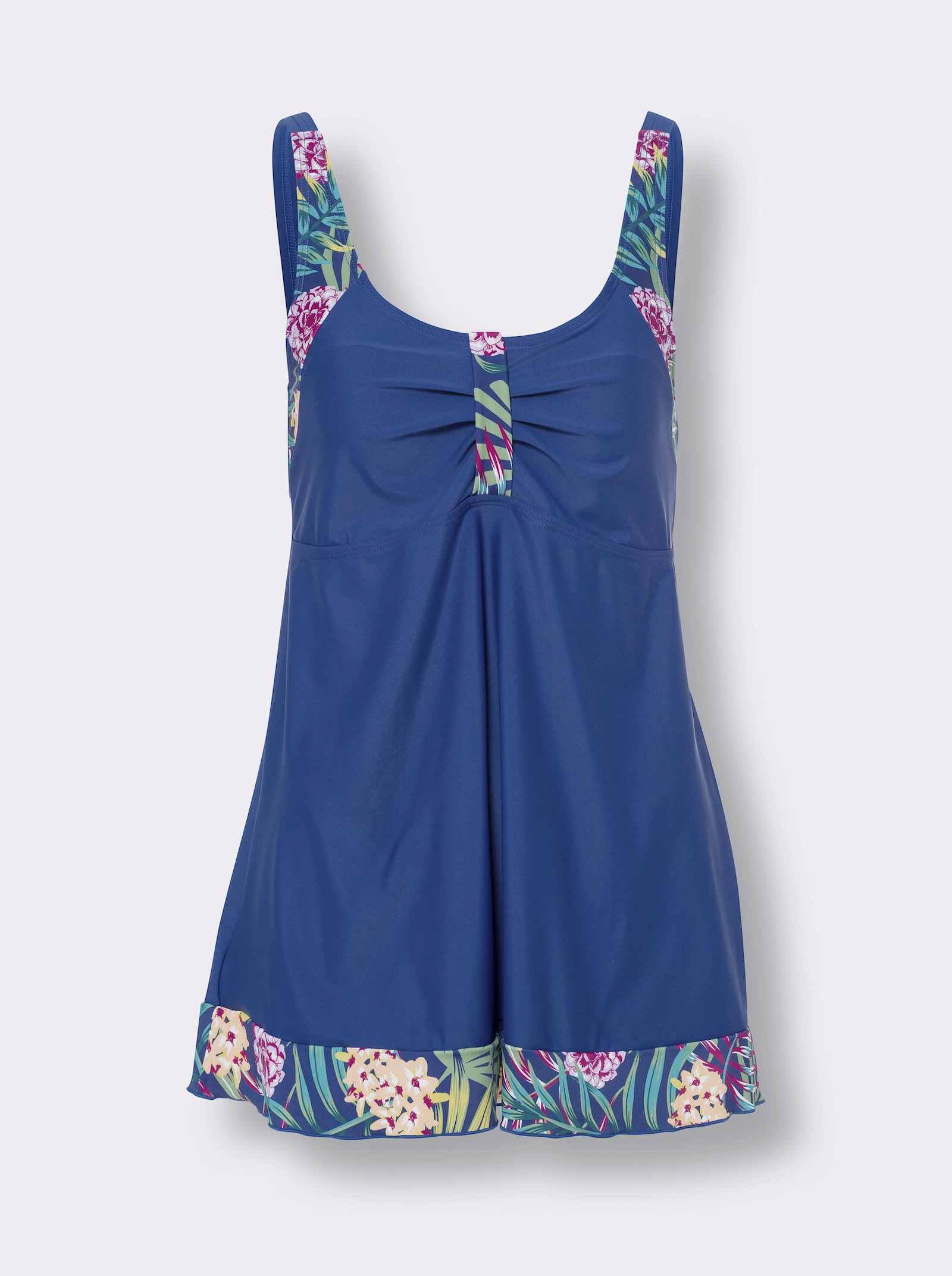 Horní díl tankin šatového střihu, květované - královská modrá