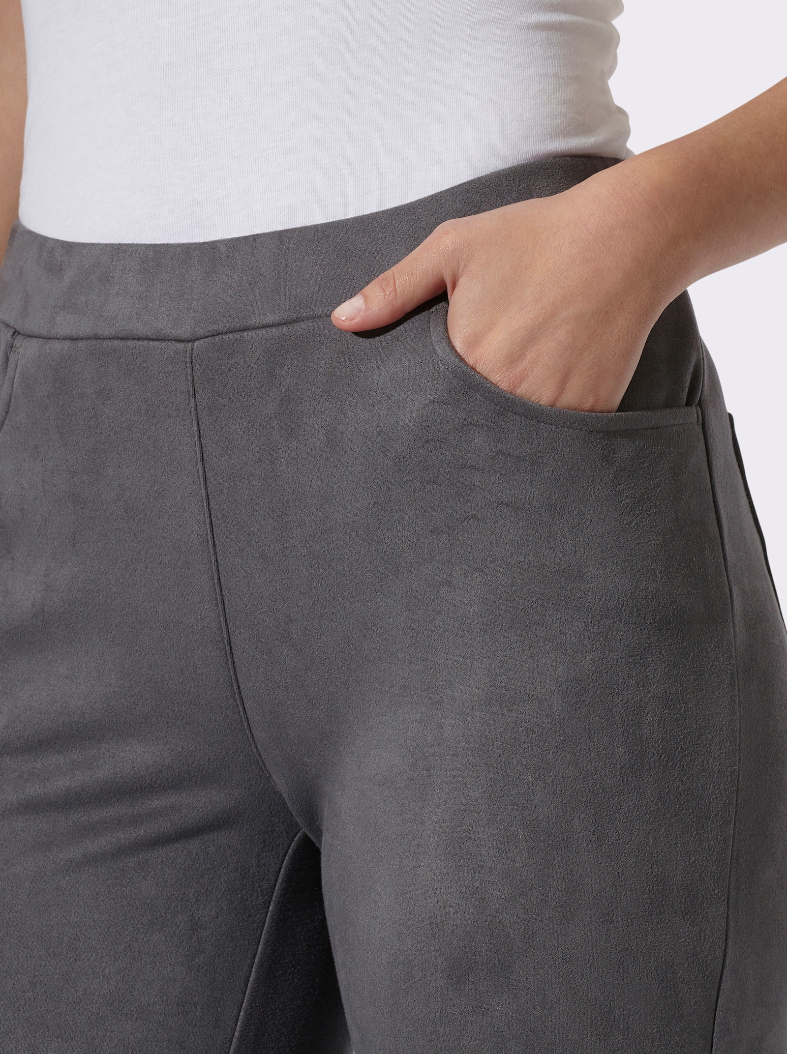 heine Schlupfhose aus Veloursleder-Imitat - anthrazit