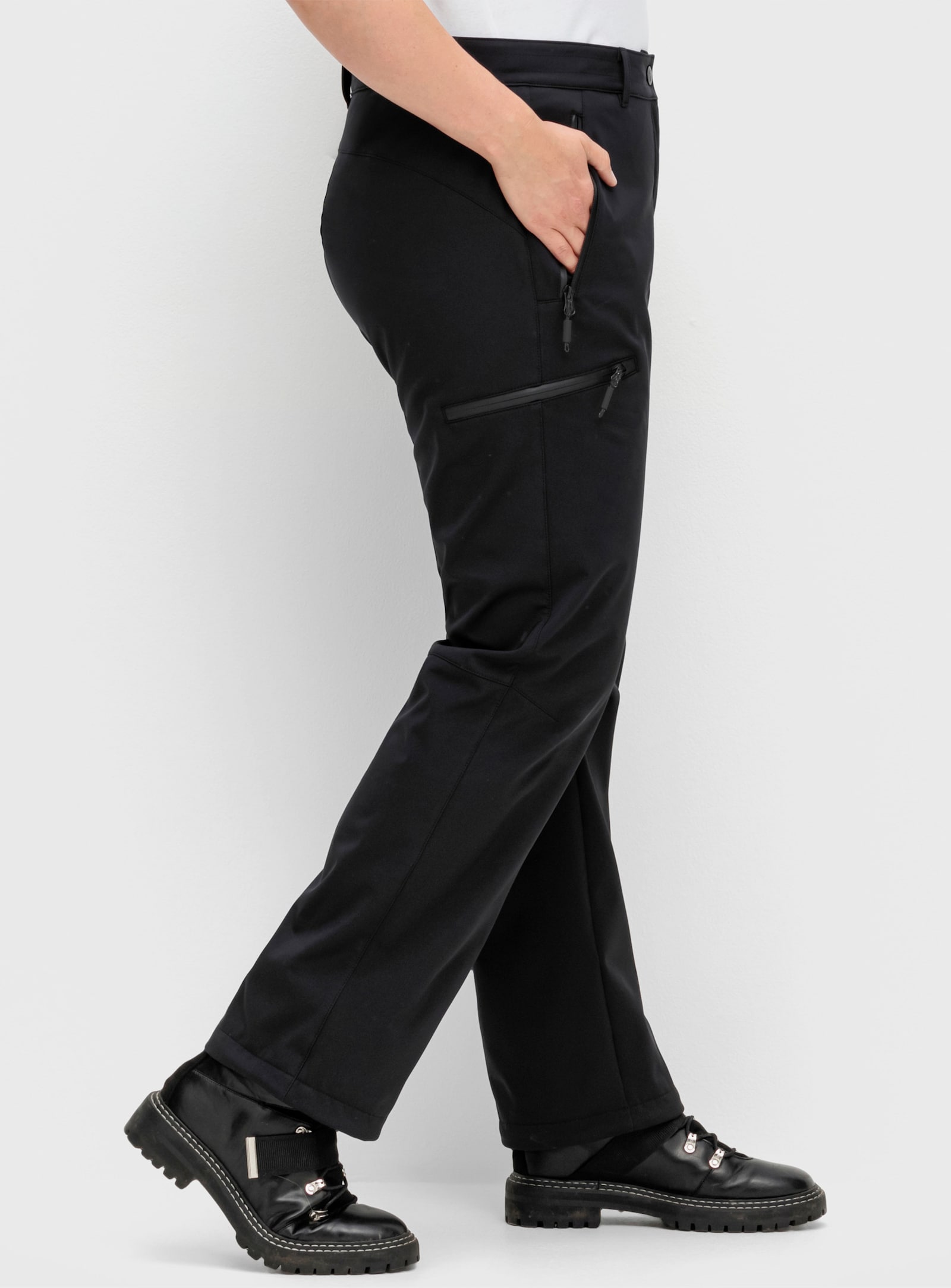 sheego Softshell-broek met fleecevoering - zwart