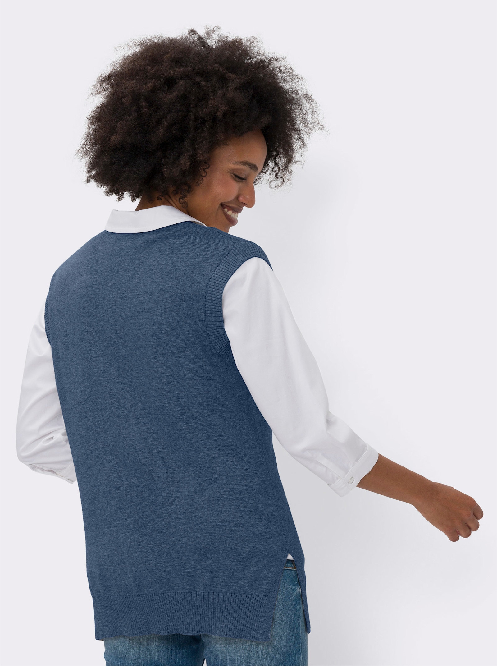 heine Slip-over met diepe V-hals - koningsblauw