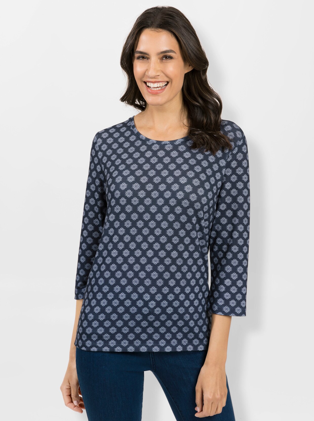 3/4-Arm-Shirt - marine-ecru-bedruckt