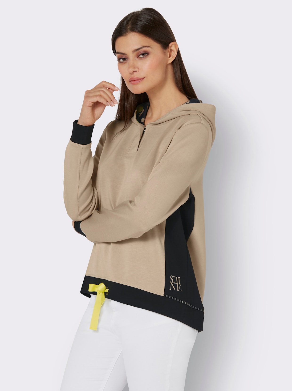 Modal-Mix-Sweatshirt - beige-schwarz-bedruckt