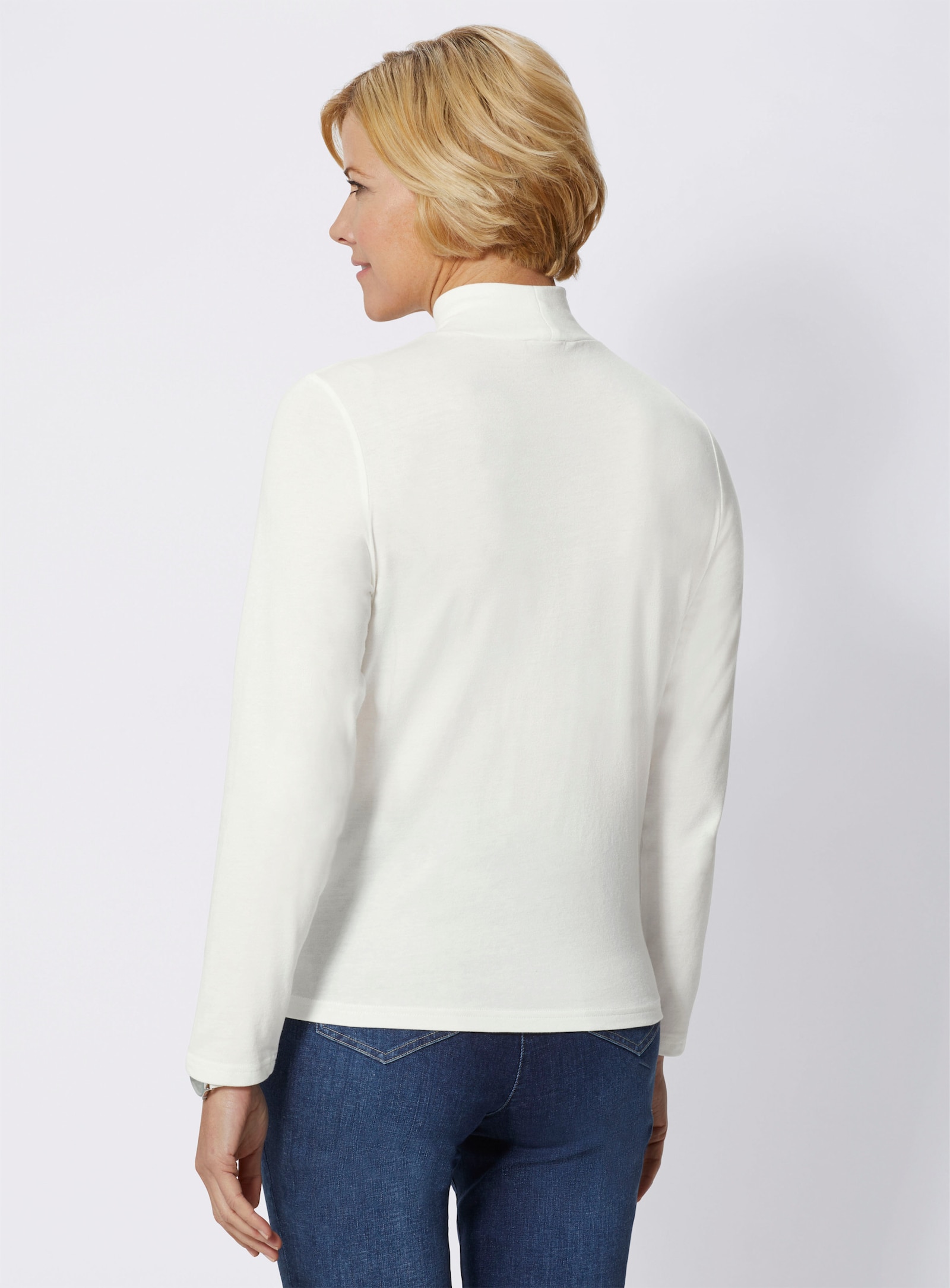 Shirt met opstaande kraag in mix van katoen en modal - wolwit