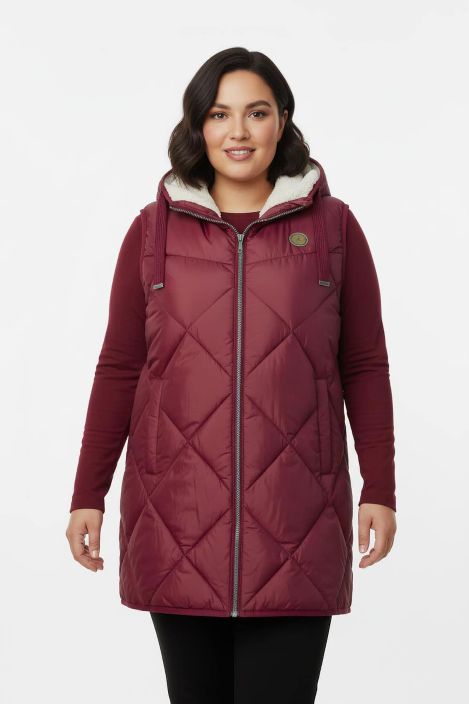 Kapuzenweste mit Fleece-Futter - dunkelrot