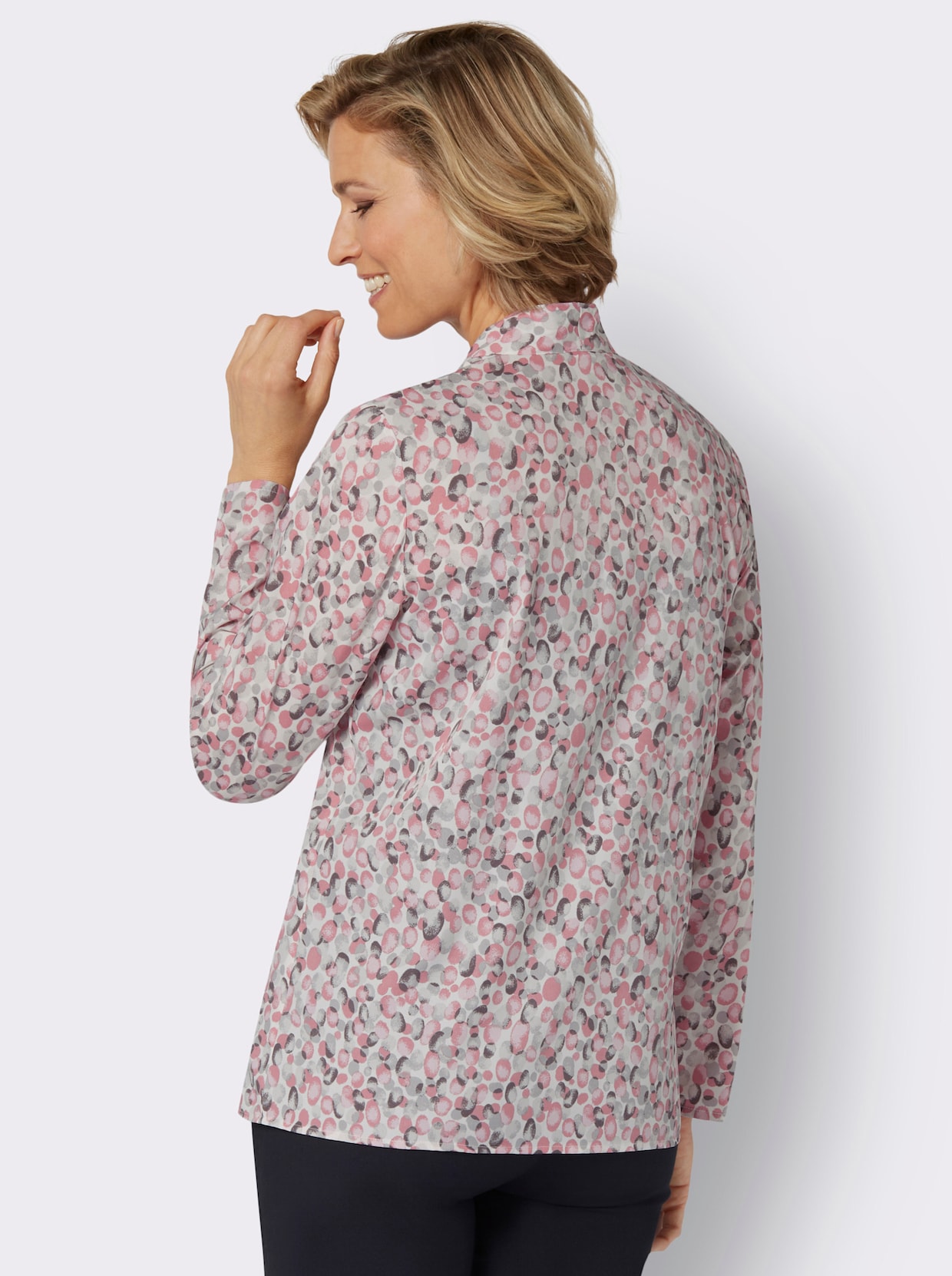 Lange blouse - roze/steengrijs bedrukt