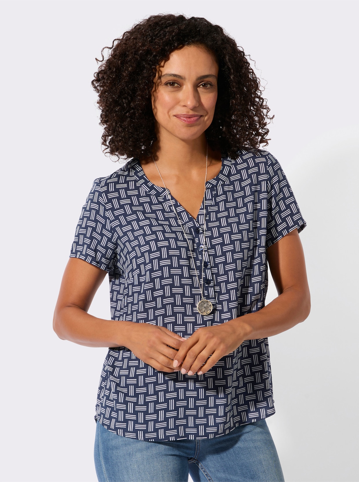 Druckbluse - marine-ecru-bedruckt