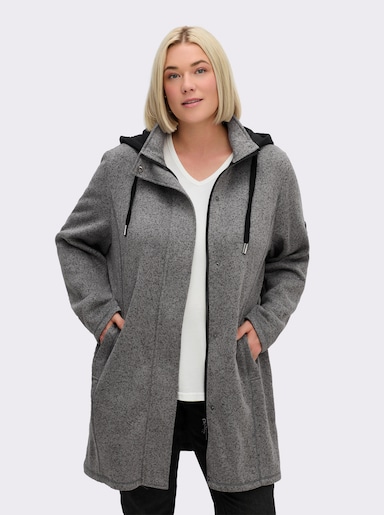 sheego Strickfleecejacke mit Kapuze - anthrazit-meliert