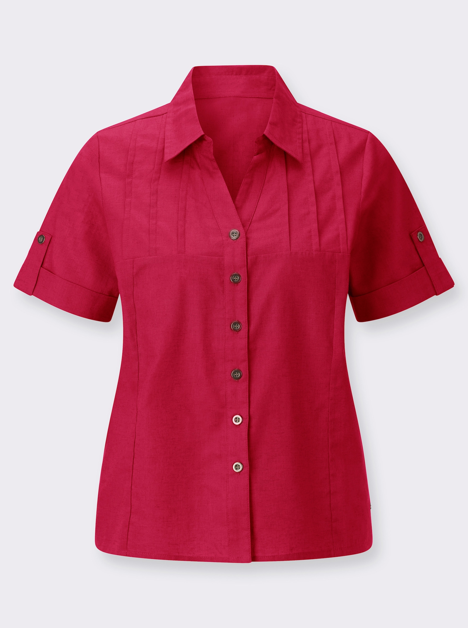 Kurzarm-Bluse im Baumwoll-Leinen-Mix - pink