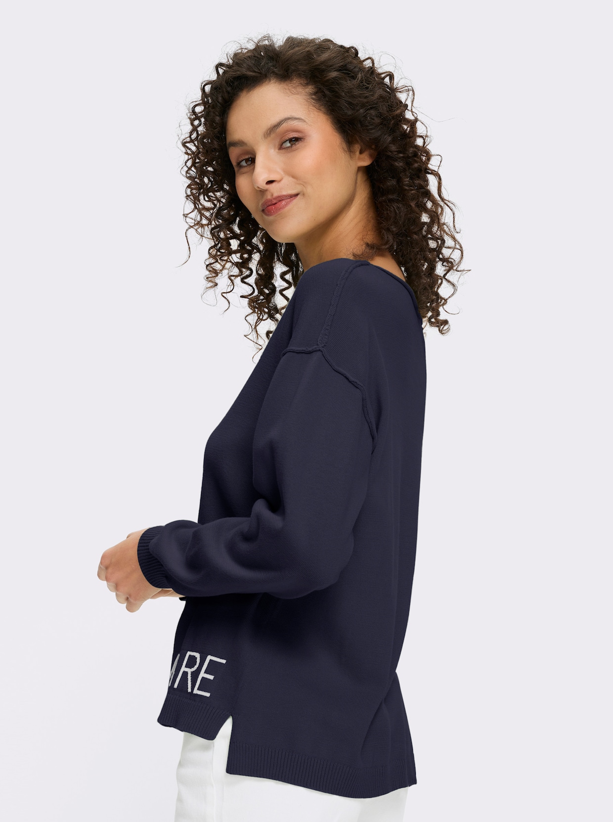 heine Baumwollpullover mit Seitenschlitzen - marine