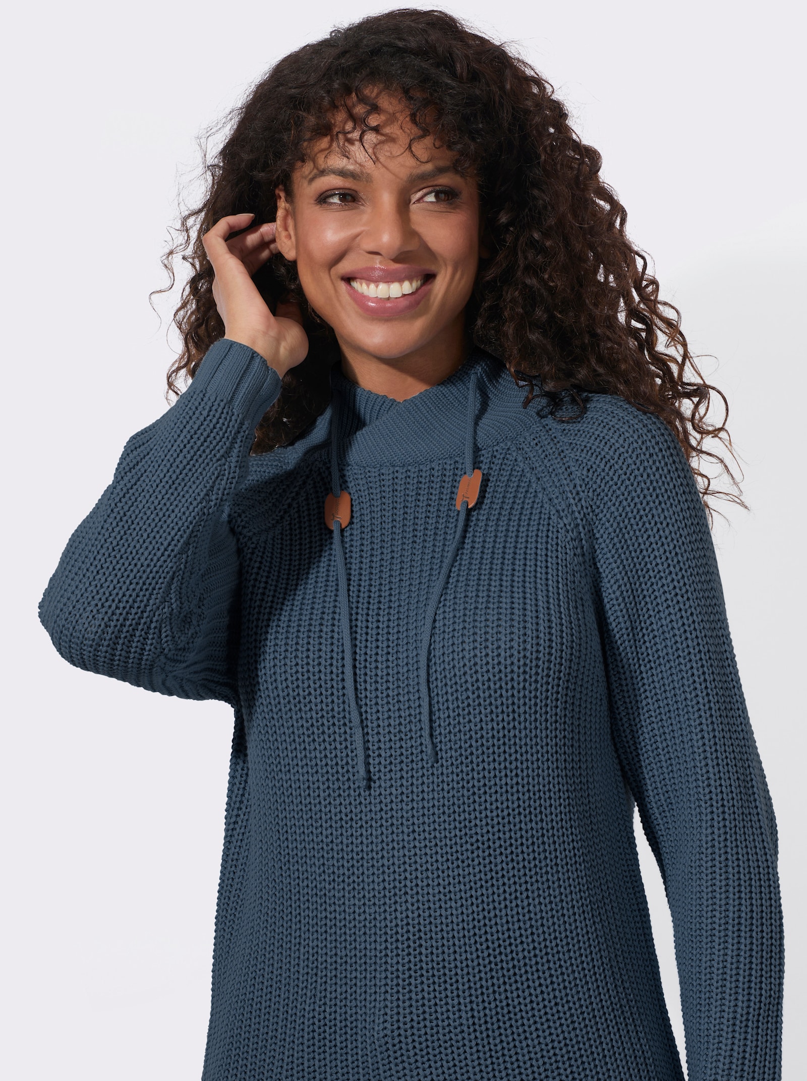 Longpullover mit Rippabschlüssen - rauchblau